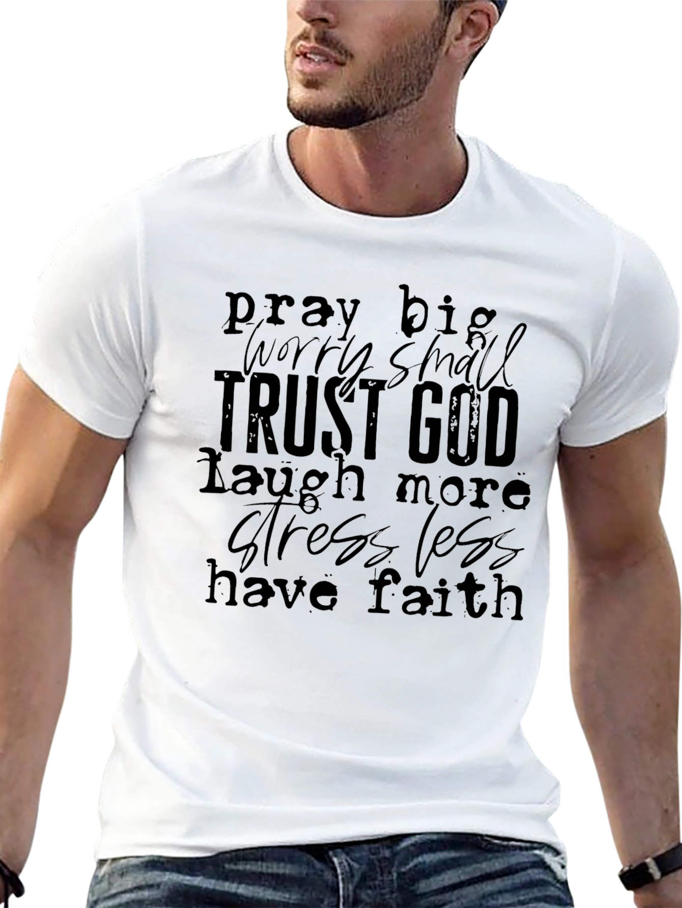 Inspirational Trust God Graphic T-Shirt - Black