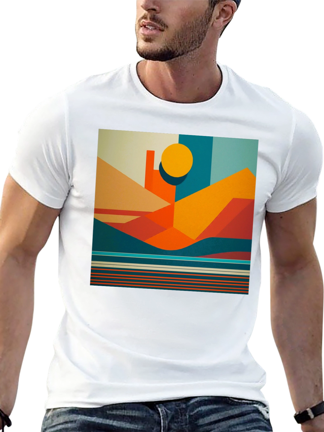 Geometric Landscape Graphic Tee - Modern Art Shirt