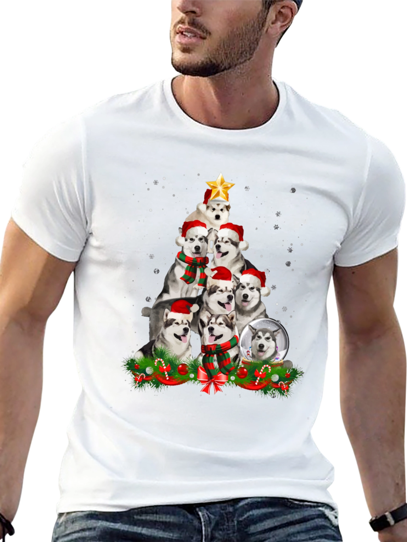 Festive Husky Christmas Tree T-Shirt