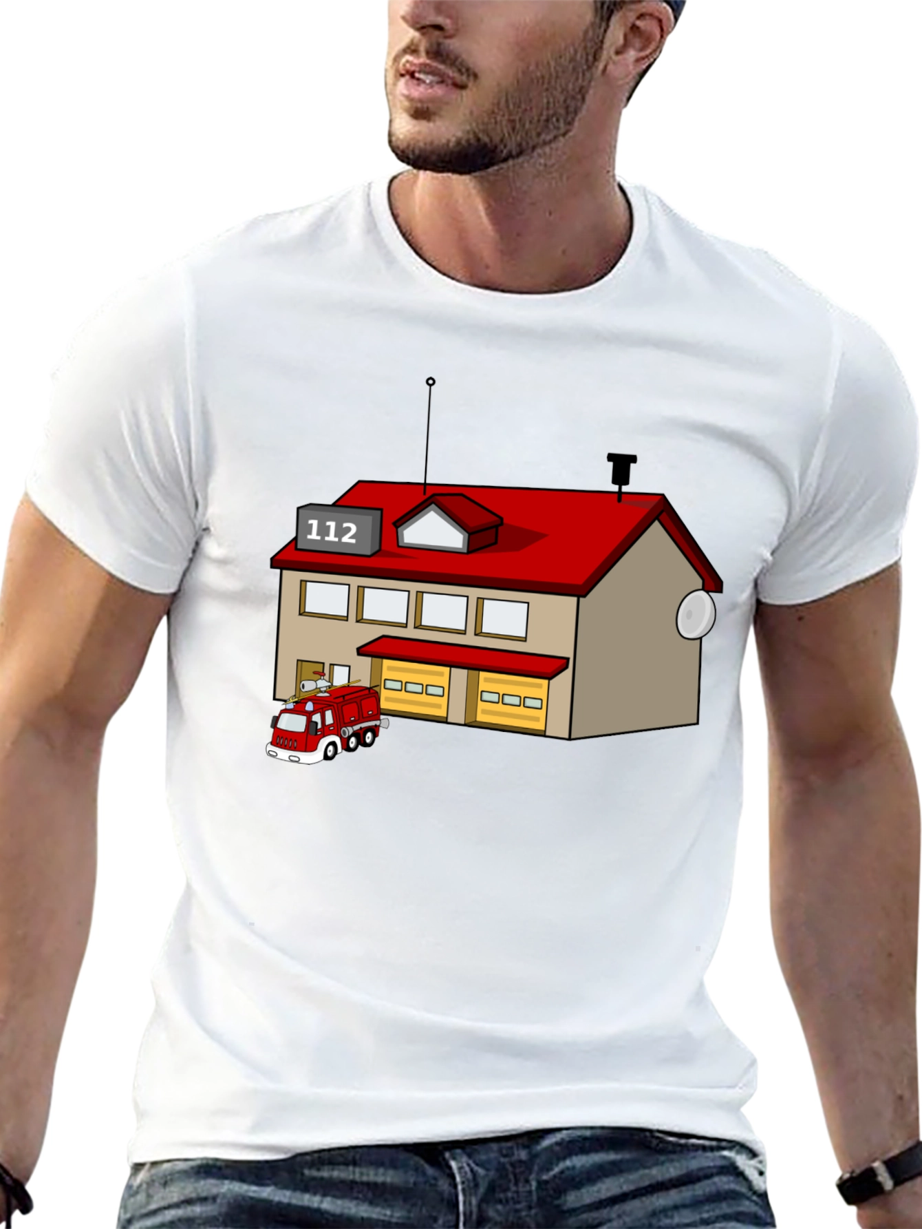 Cartoon Fire Station Black T-Shirt