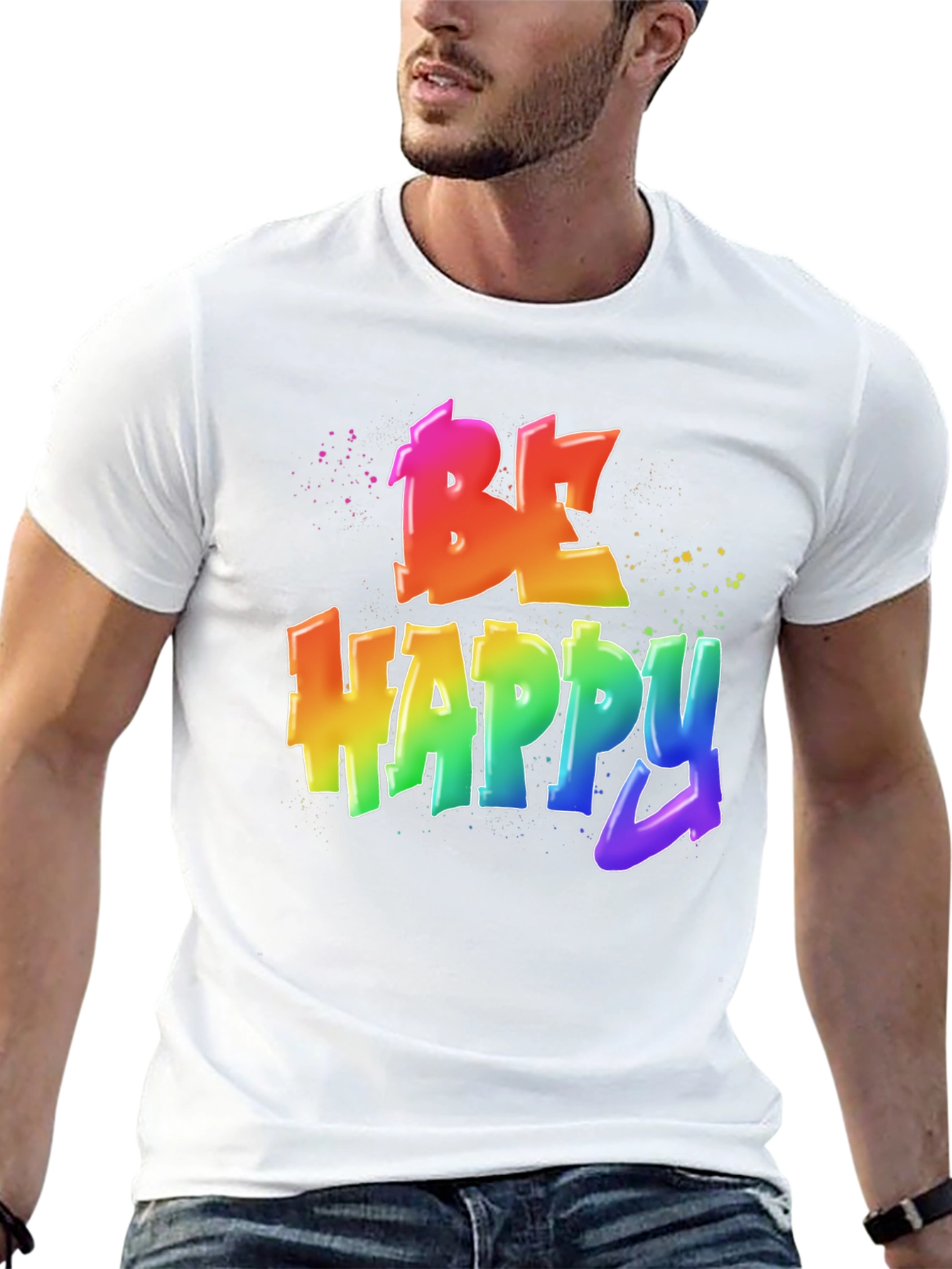 Be Happy Rainbow Graphic T-Shirt