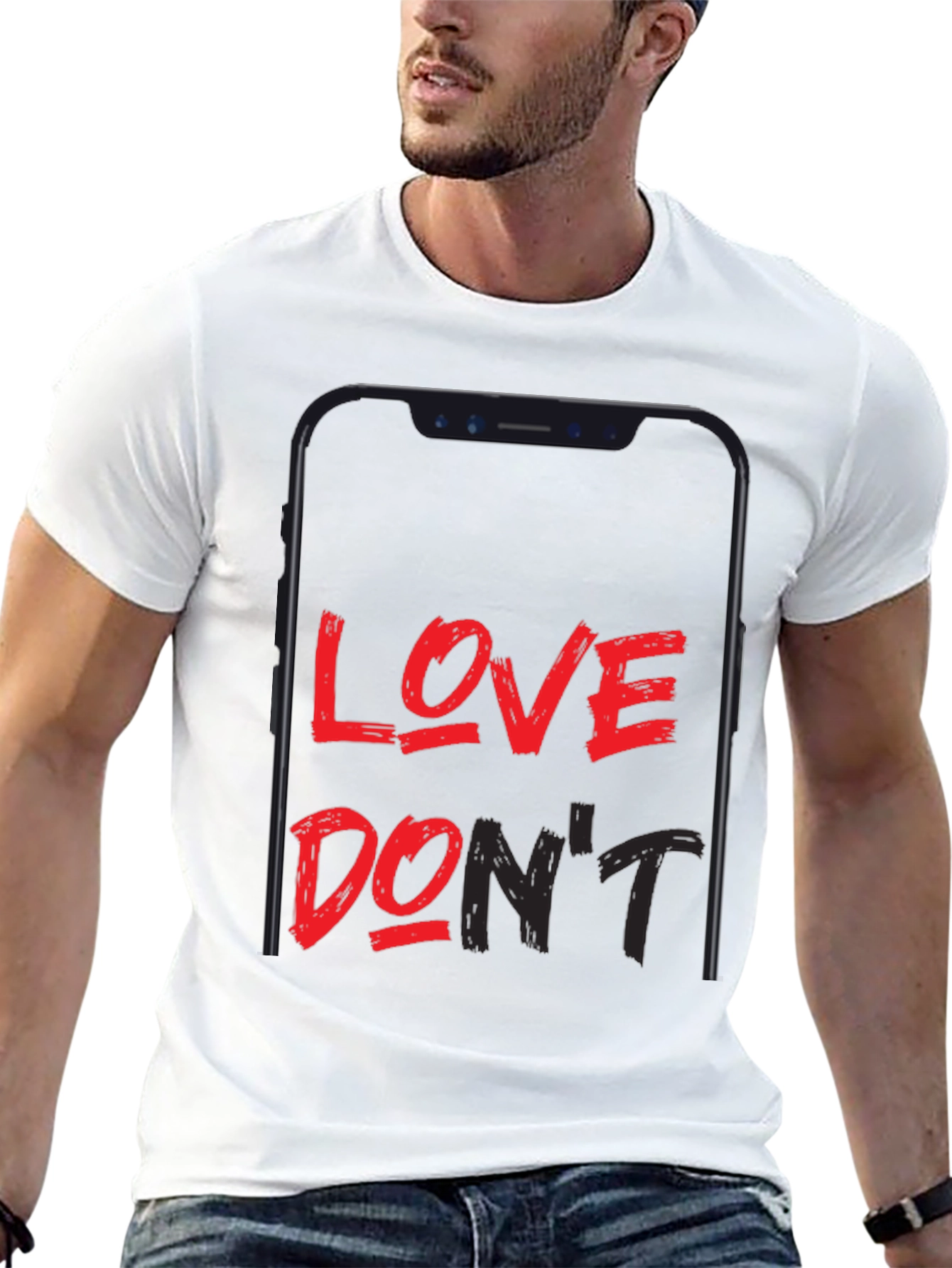Love Dont Phone Graphic Black T-Shirt
