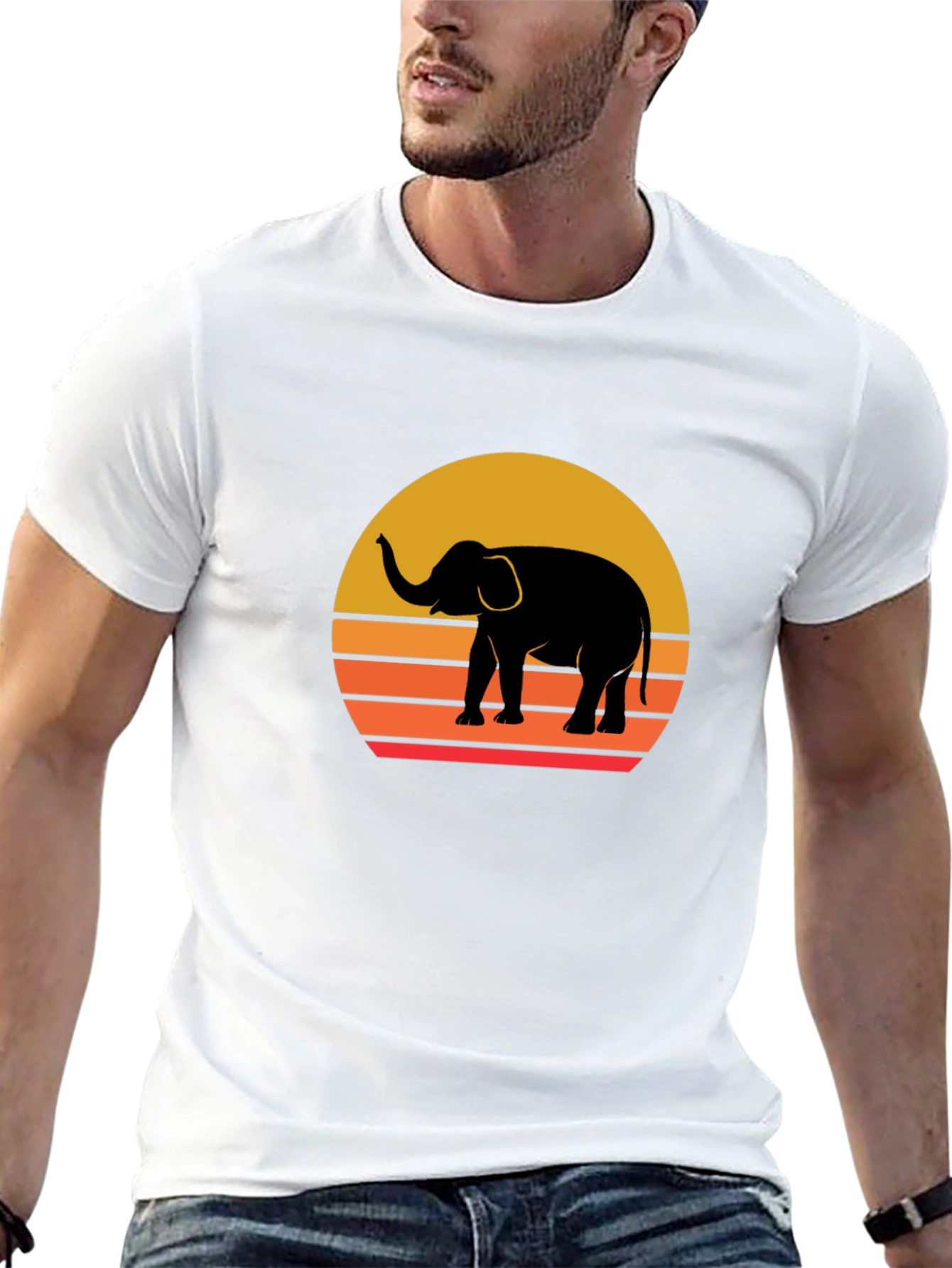 Elephant Sunset Graphic Tee - Stylish Black T-Shirt