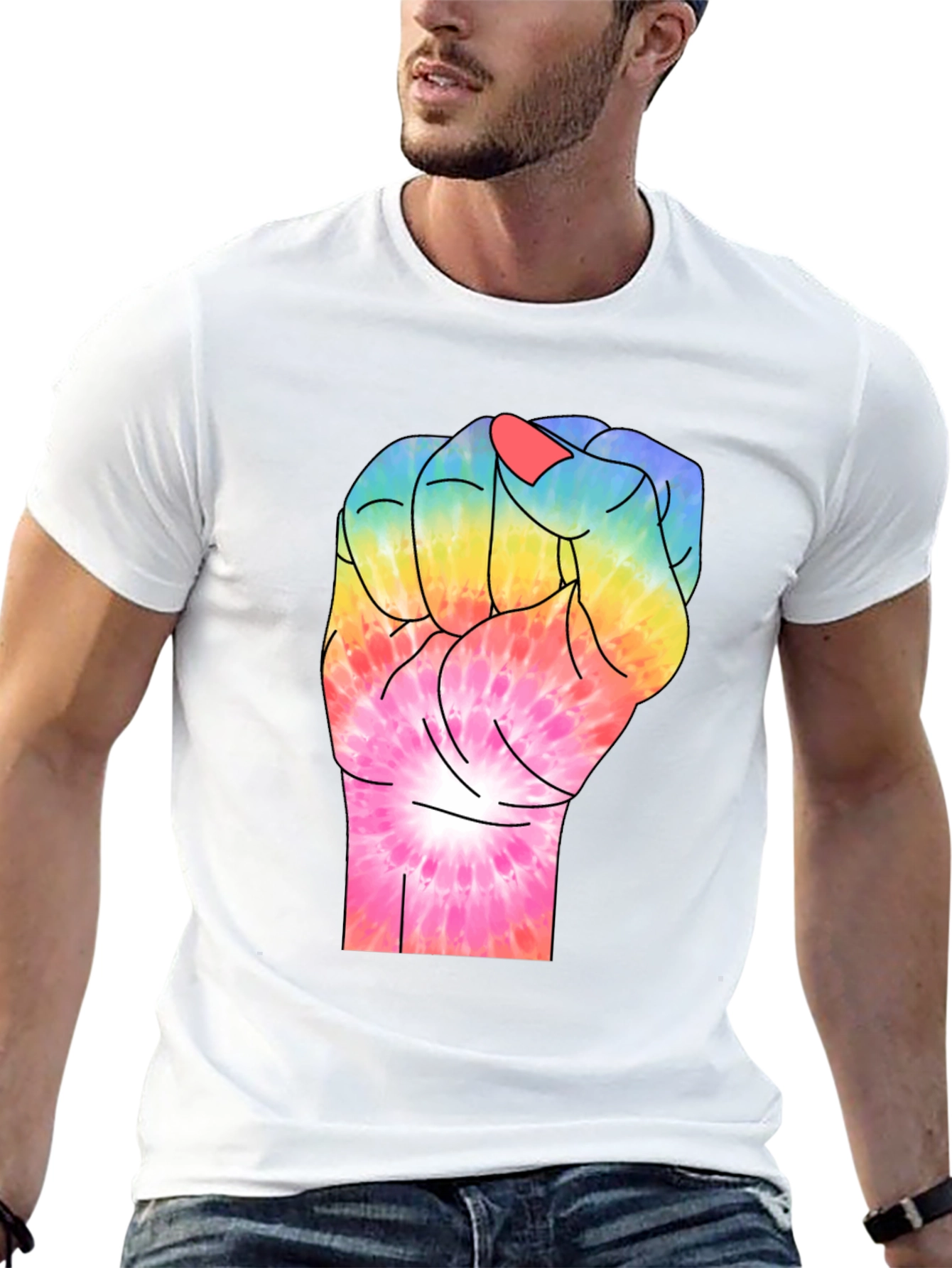 Tie-Dye Fist Graphic T-Shirt - Black