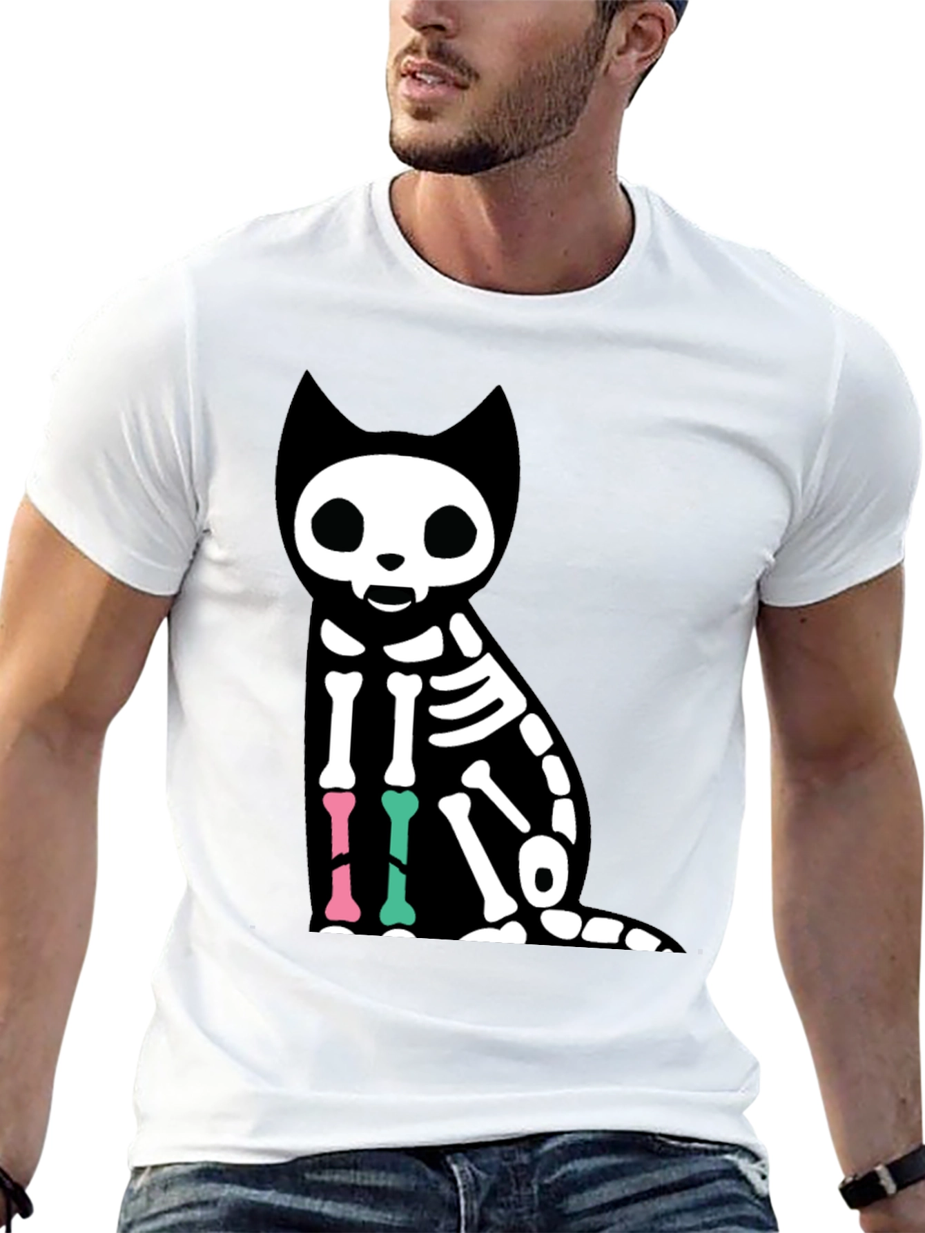 Skeleton Cat Graphic T-Shirt