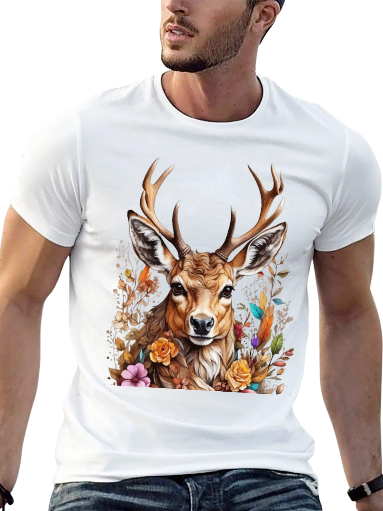 Deer Floral Graphic Tee - Nature Inspired Style