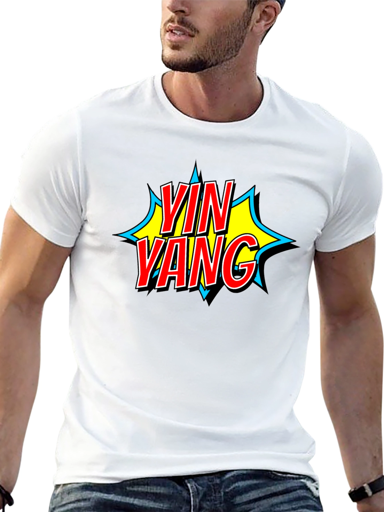 Yin Yang Comic Style Black T-Shirt