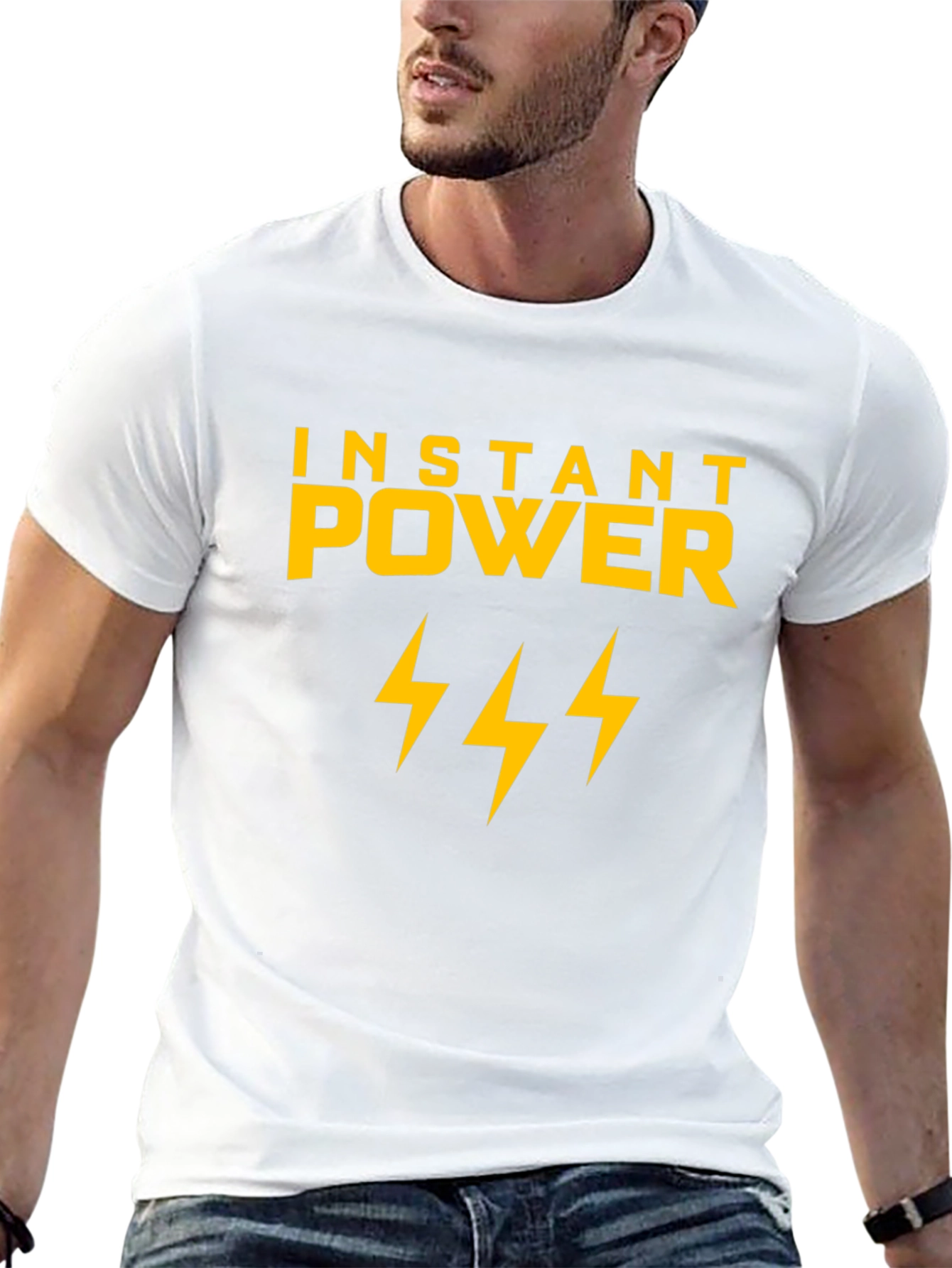Instant Power Lightning Bolt Graphic Tee - Black Cotton