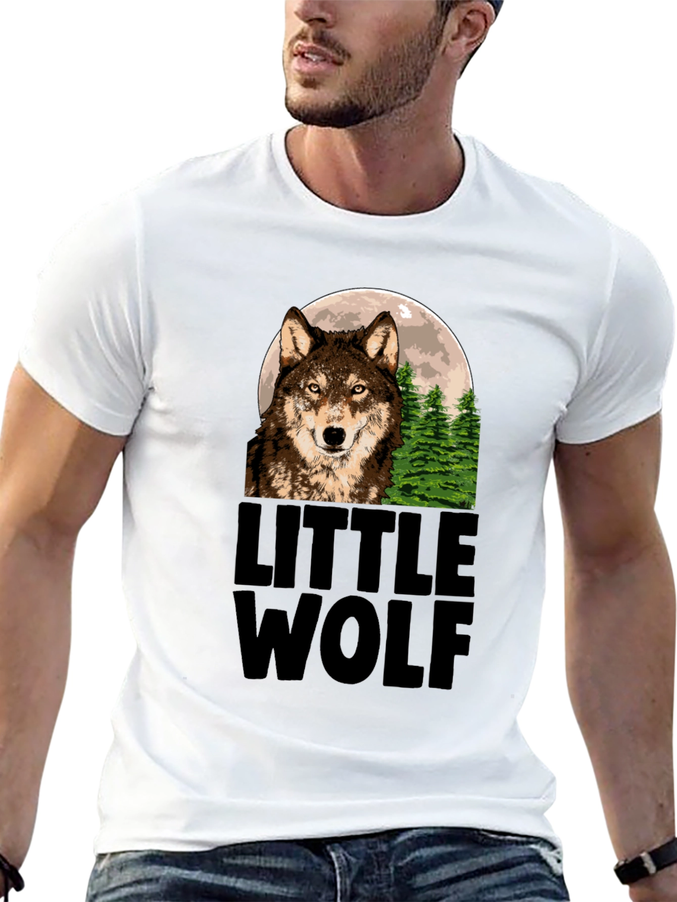Little Wolf Graphic Print Black T-Shirt