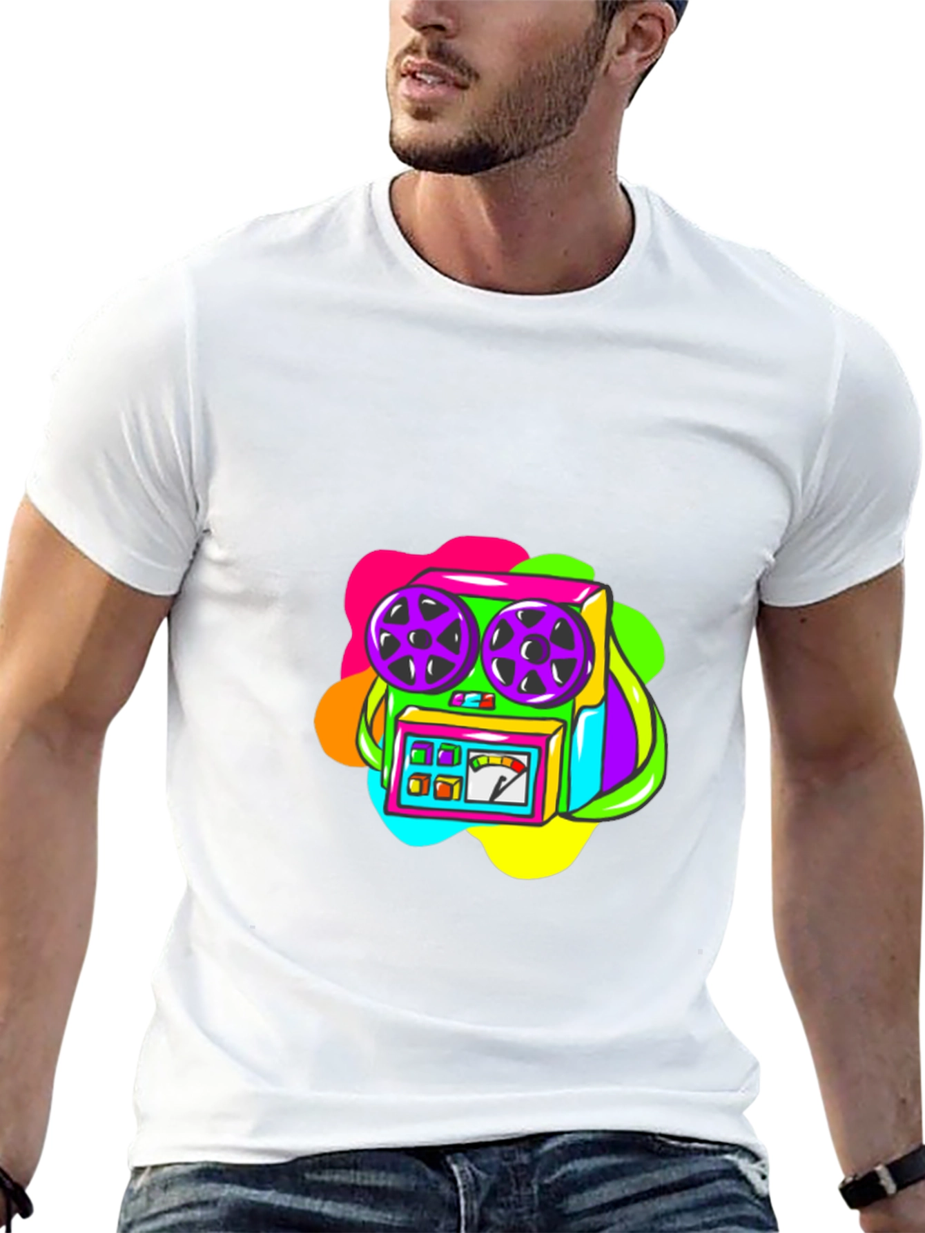 Retro Recorder Graphic T-Shirt - Black