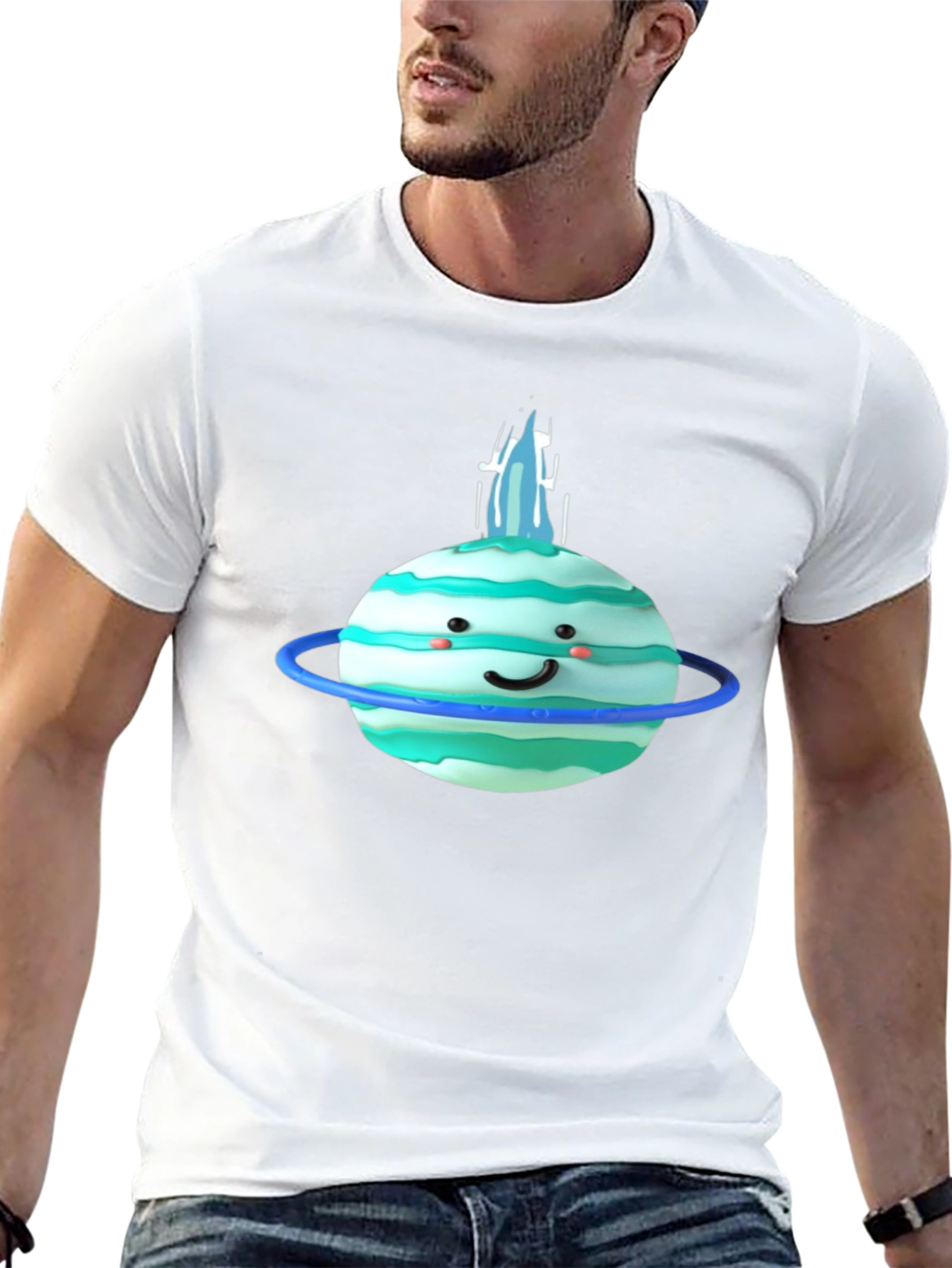 Cute Planet Graphic Tee - Black Cotton T-Shirt