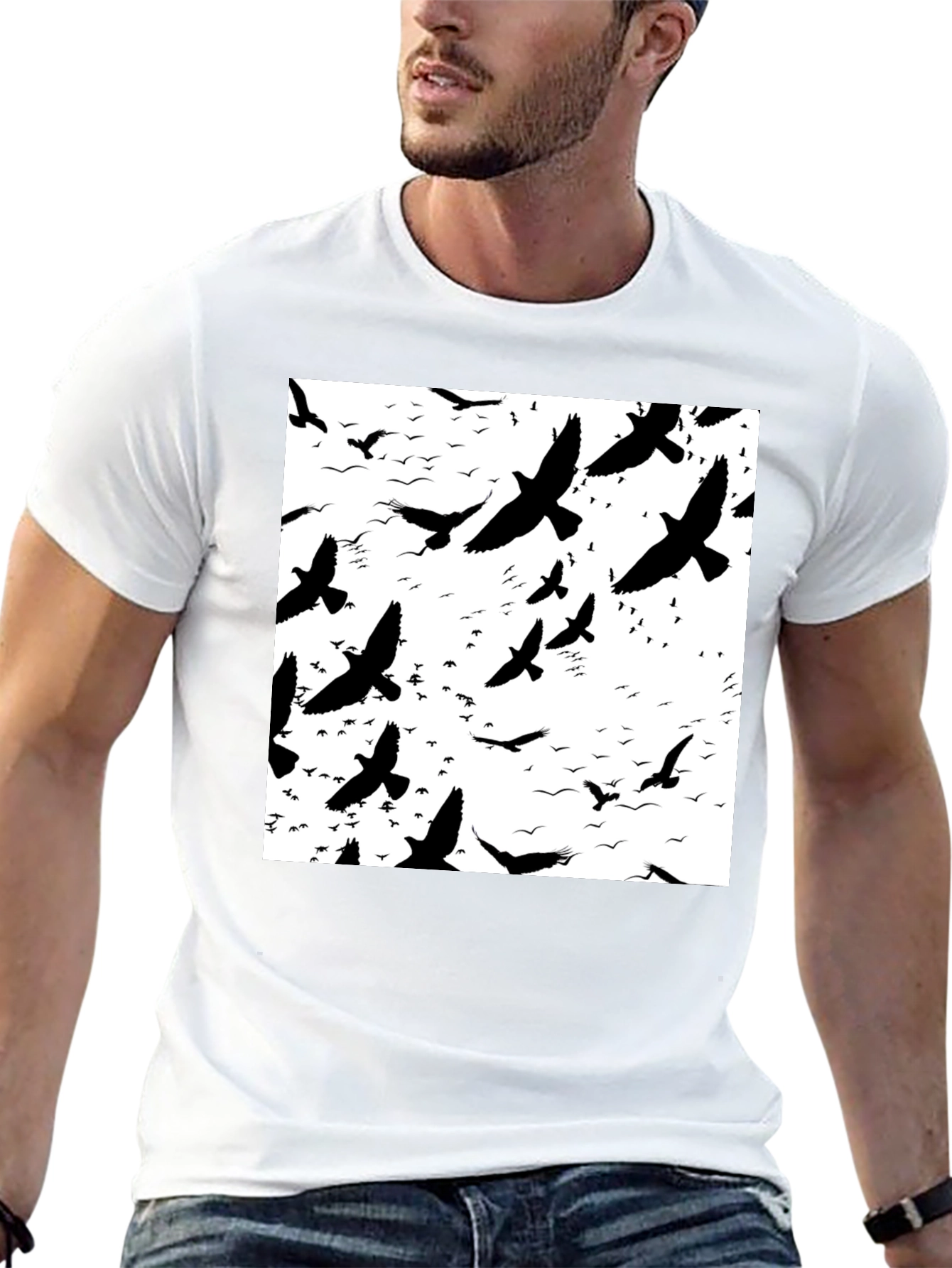 Bird Silhouette Graphic Print Black T-Shirt