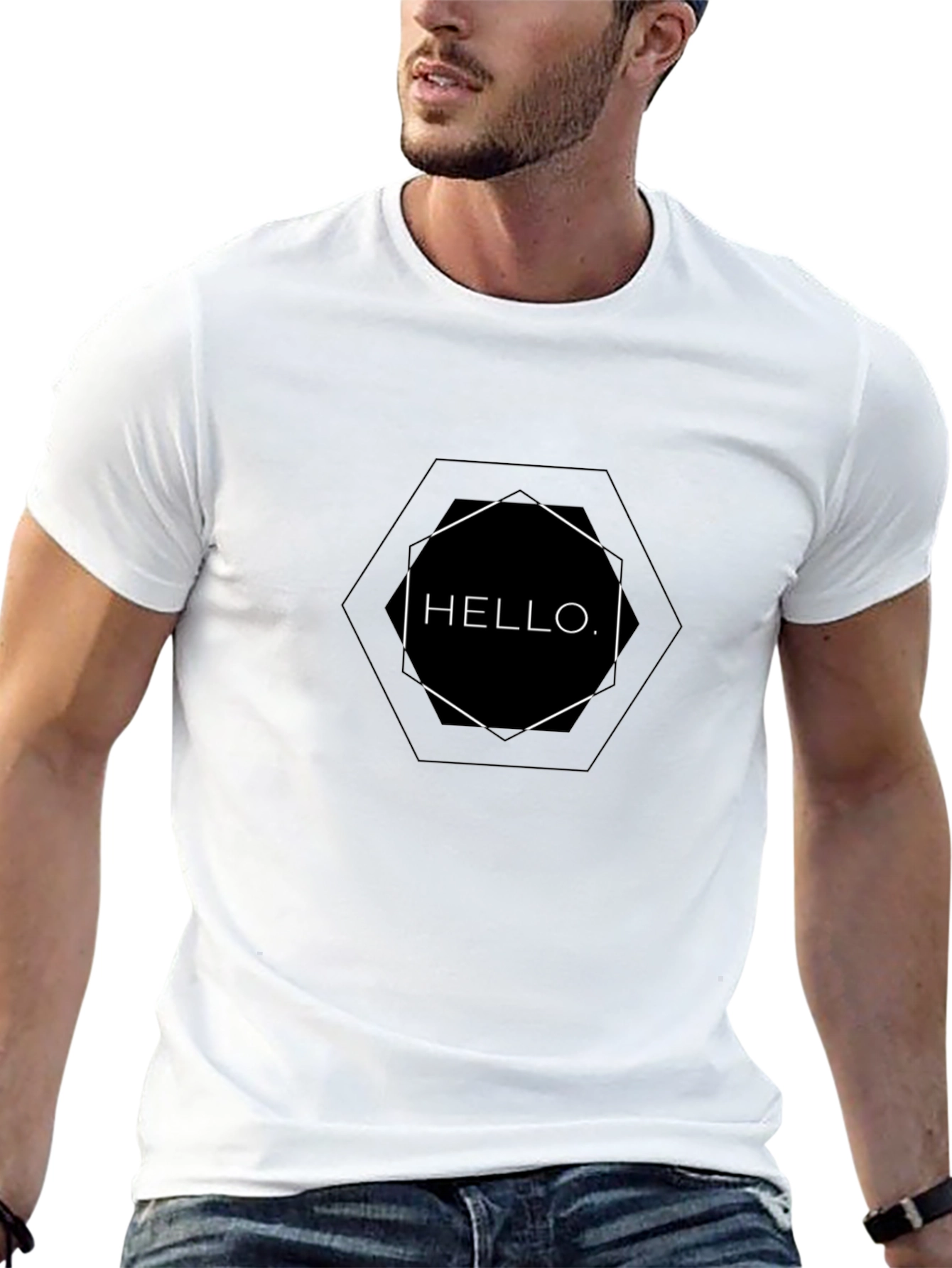 Modern Hello Graphic Tee - Black Cotton Casual Shirt