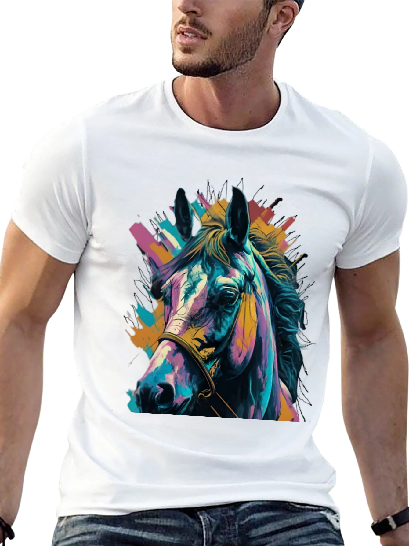 Vibrant Horse Graphic Tee - Unisex Black T-Shirt