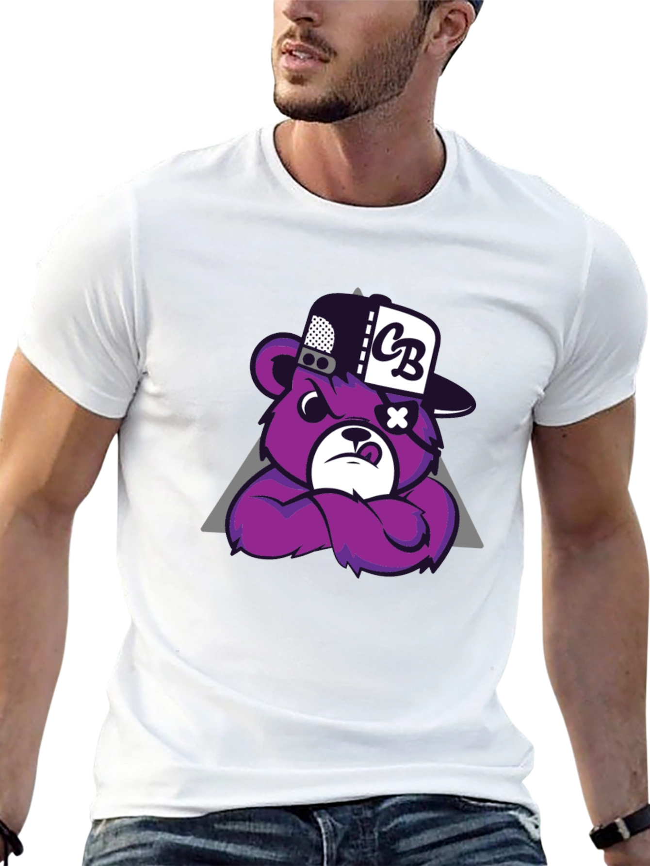 Mens Black T-Shirt - Cool Cartoon Bear Design