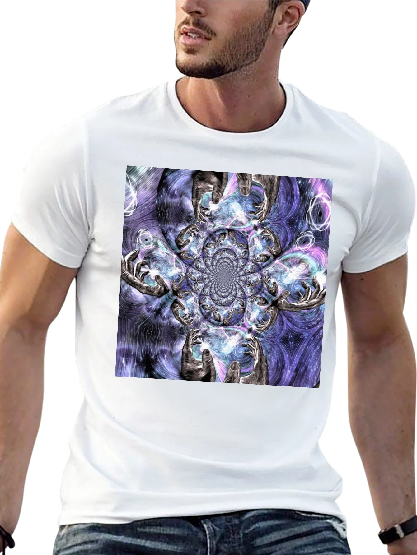 Fractal Hands Graphic Black T-Shirt