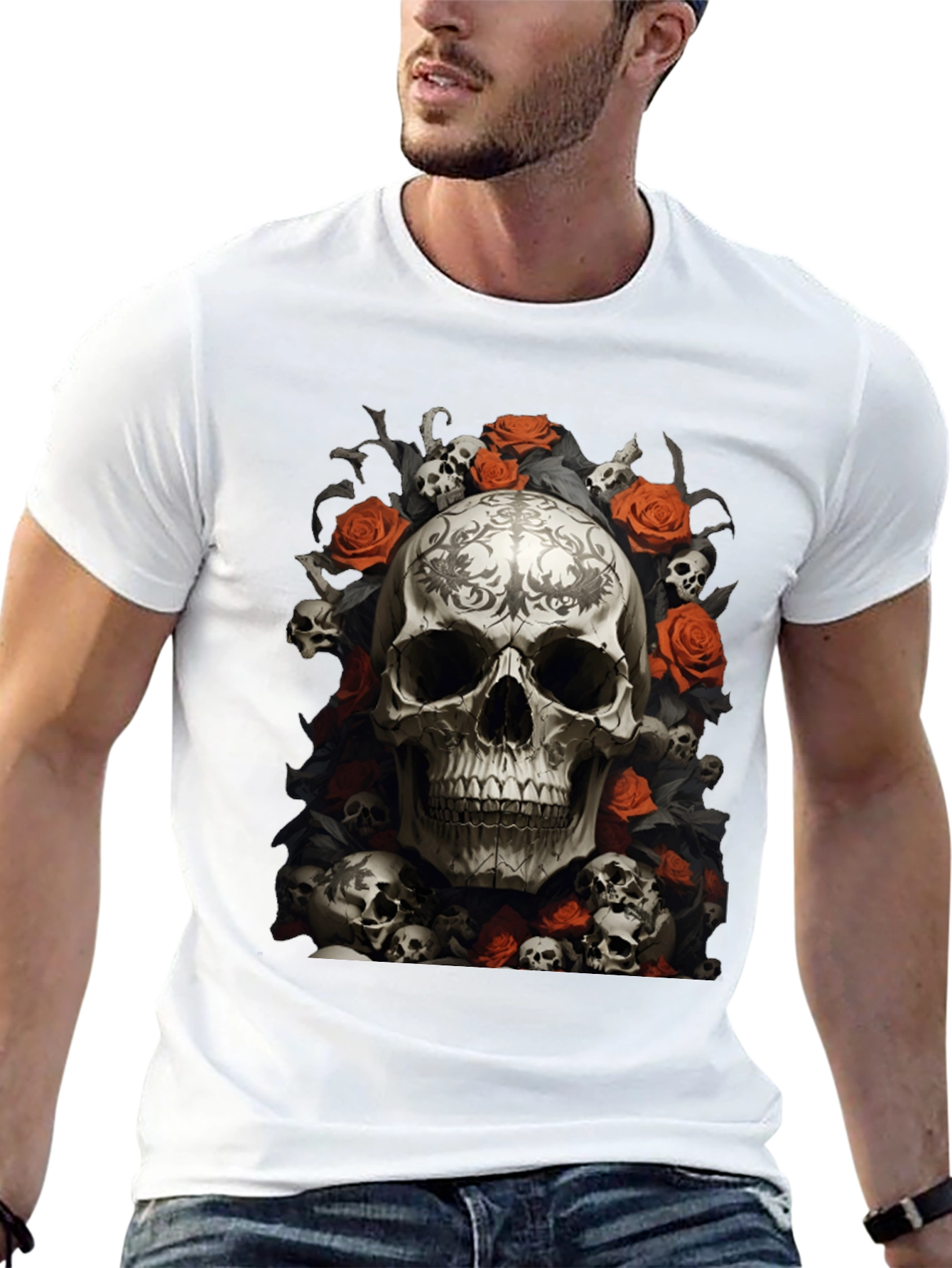 Skull & Roses Graphic Tee - Gothic Style