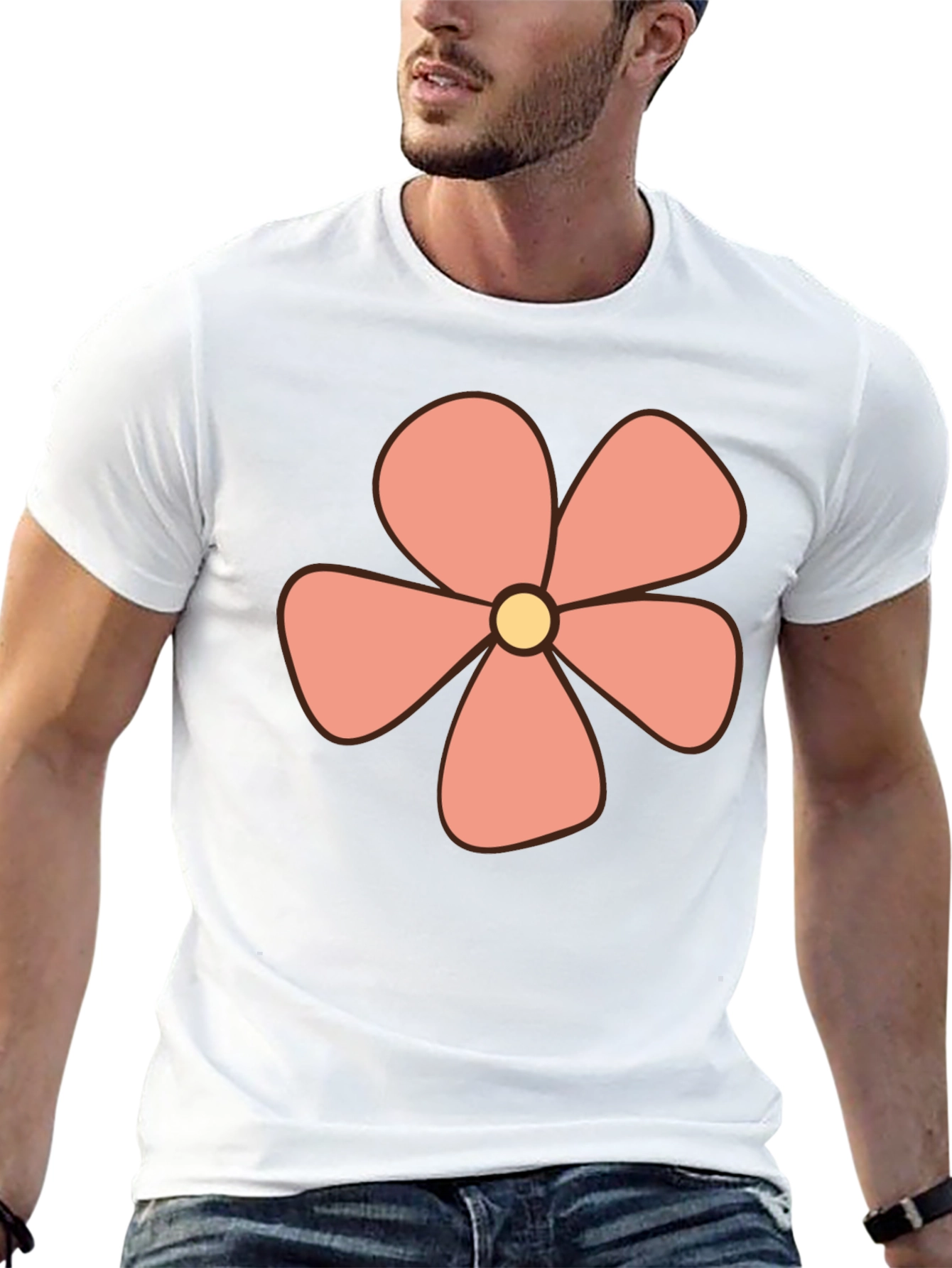 Retro Flower Power Graphic Tee - Black Cotton