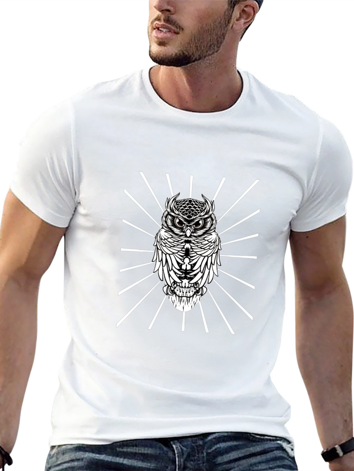 Owl Graphic Tee - Mens Black Crew Neck T-Shirt