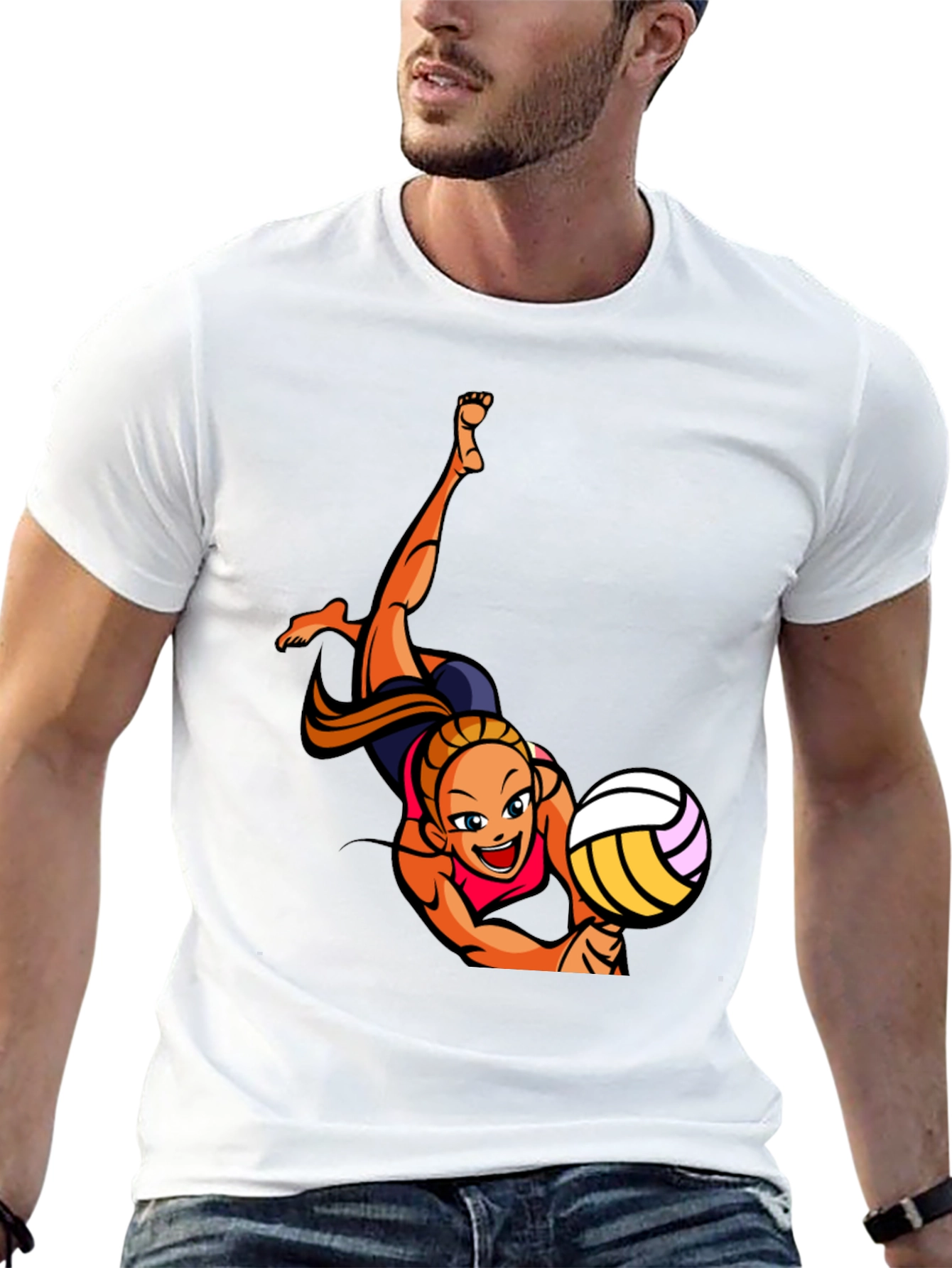 Volleyball Player Graphic Tee - Black Cotton T-Shirt