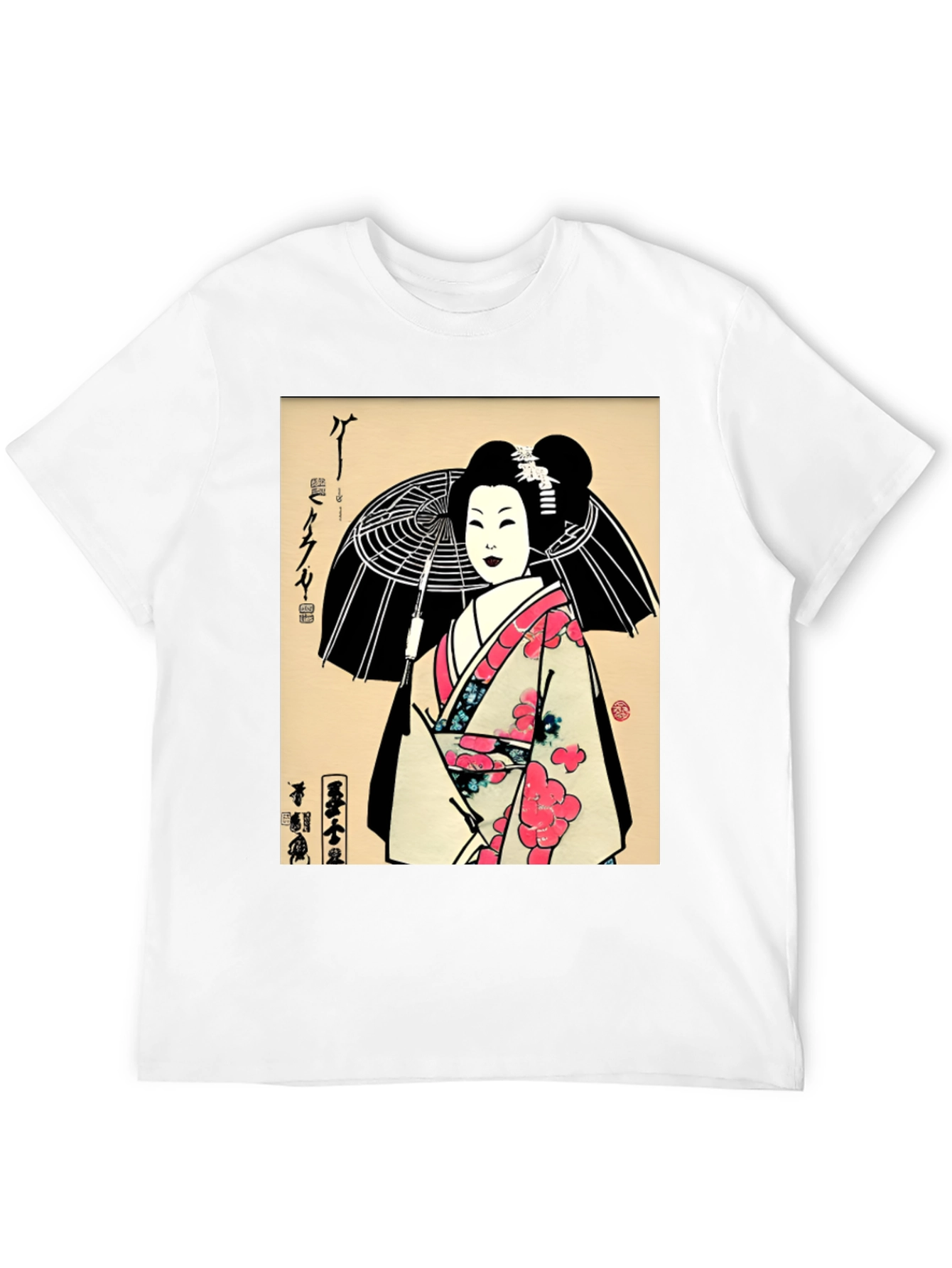 Geisha Art Graphic Print Black T-Shirt