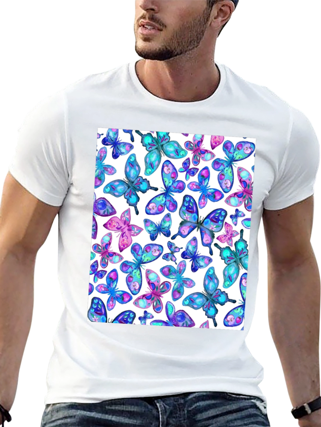 Butterfly Print Black T-Shirt