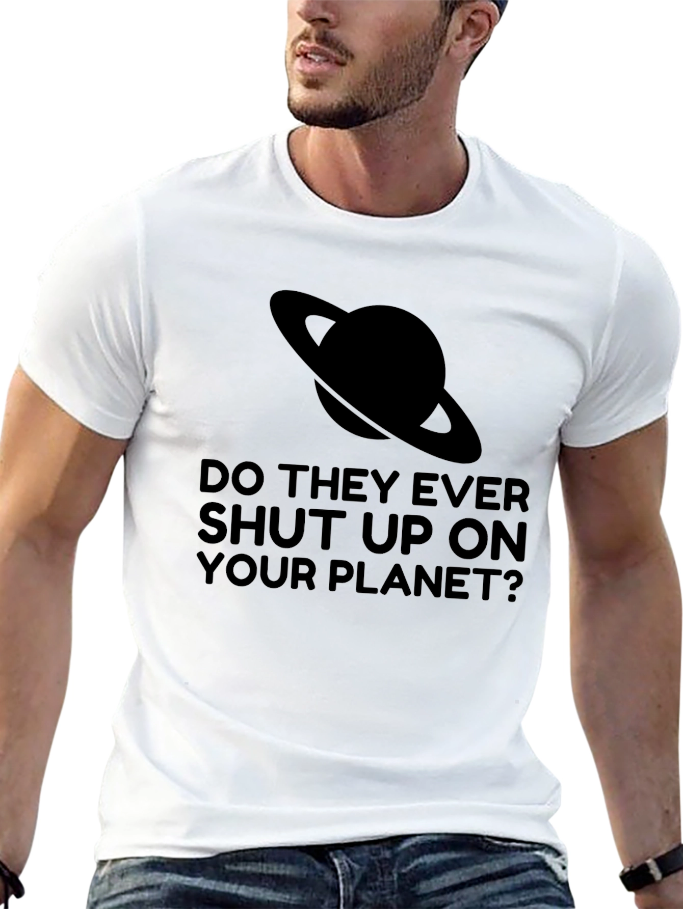Saturn Planet Shut Up Graphic Tee - Black