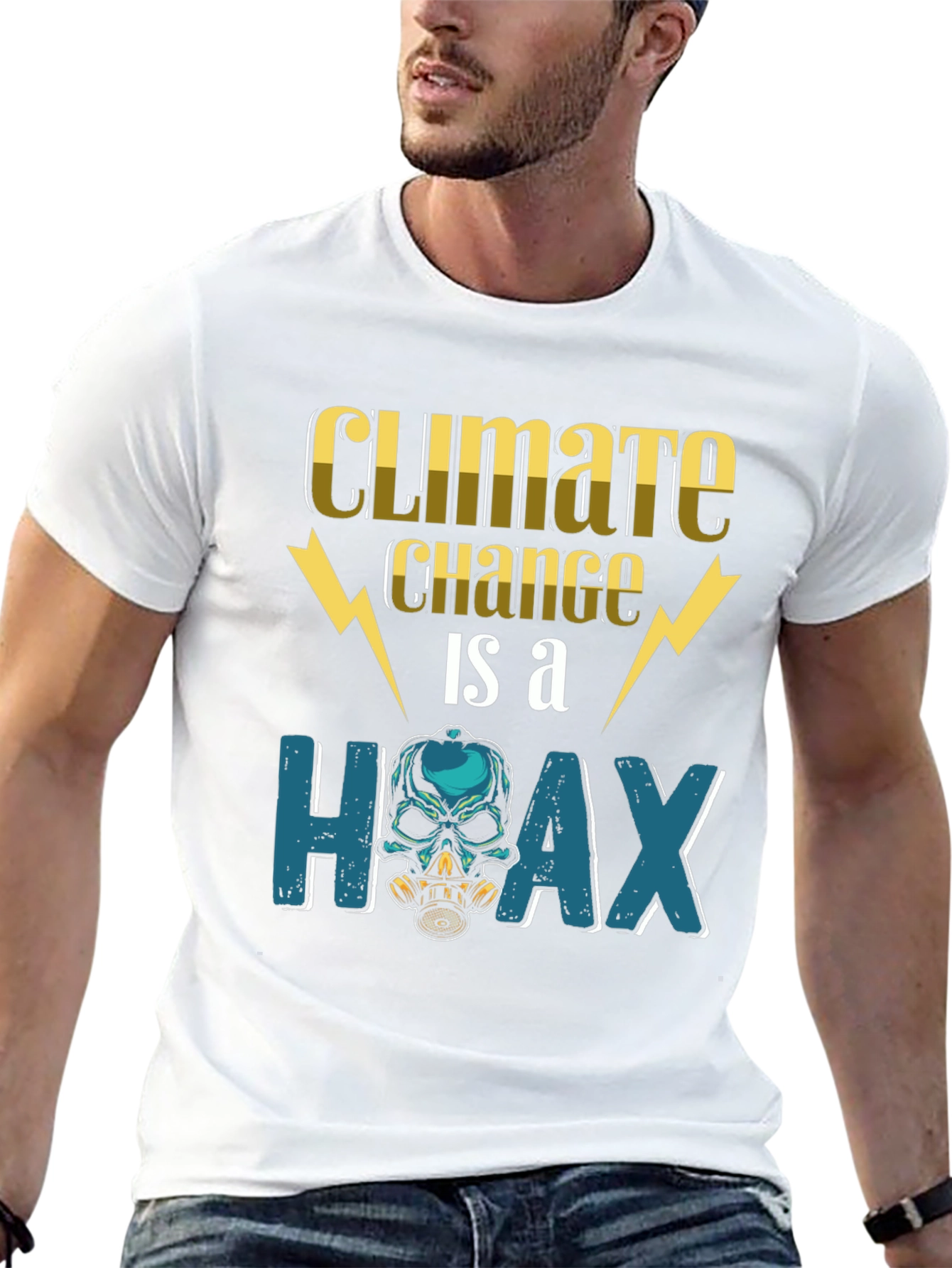 Climate Change Hoax T-Shirt - Skull Gas Mask Design