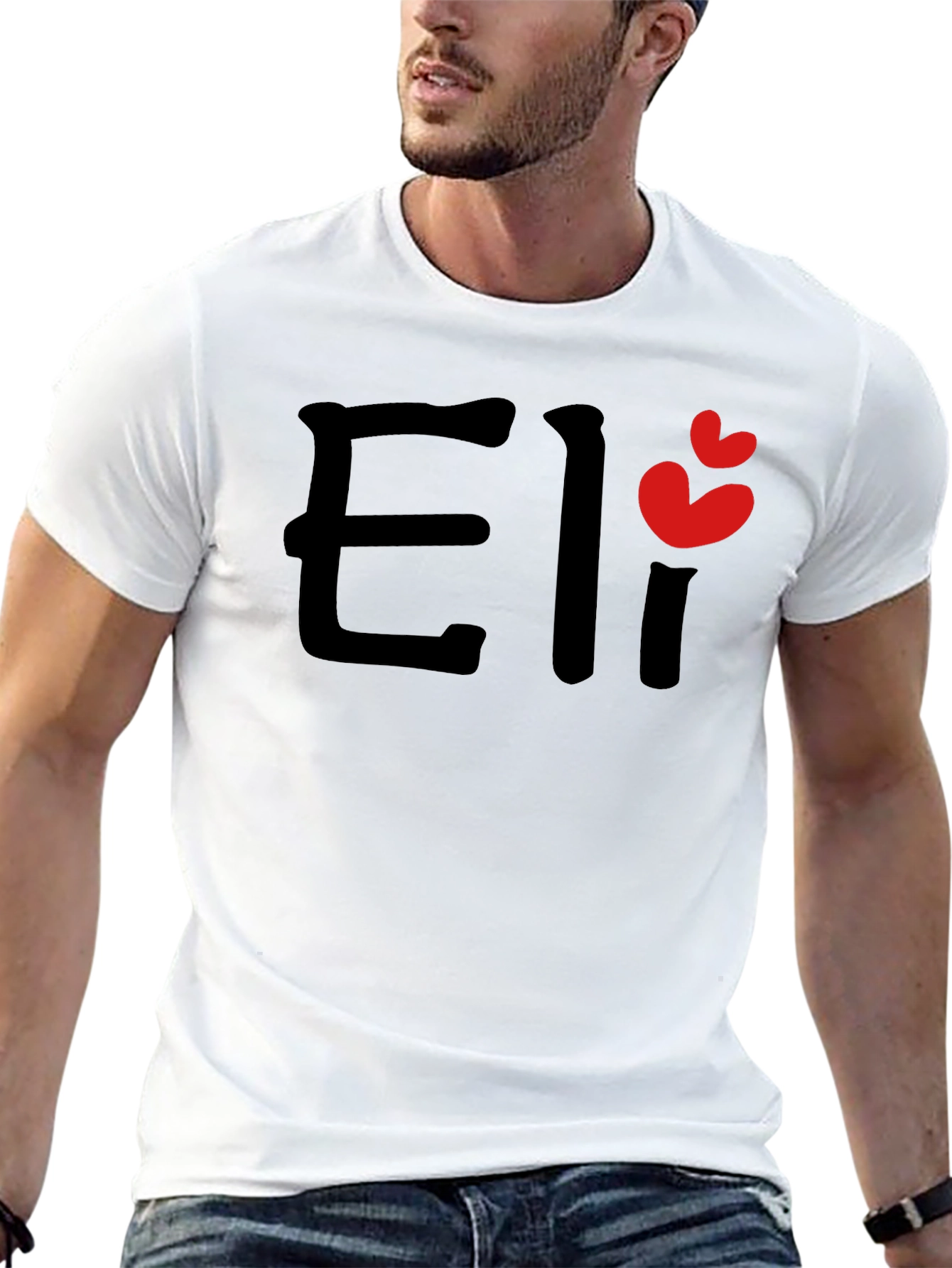Eli Name Black T-Shirt with Heart Detail