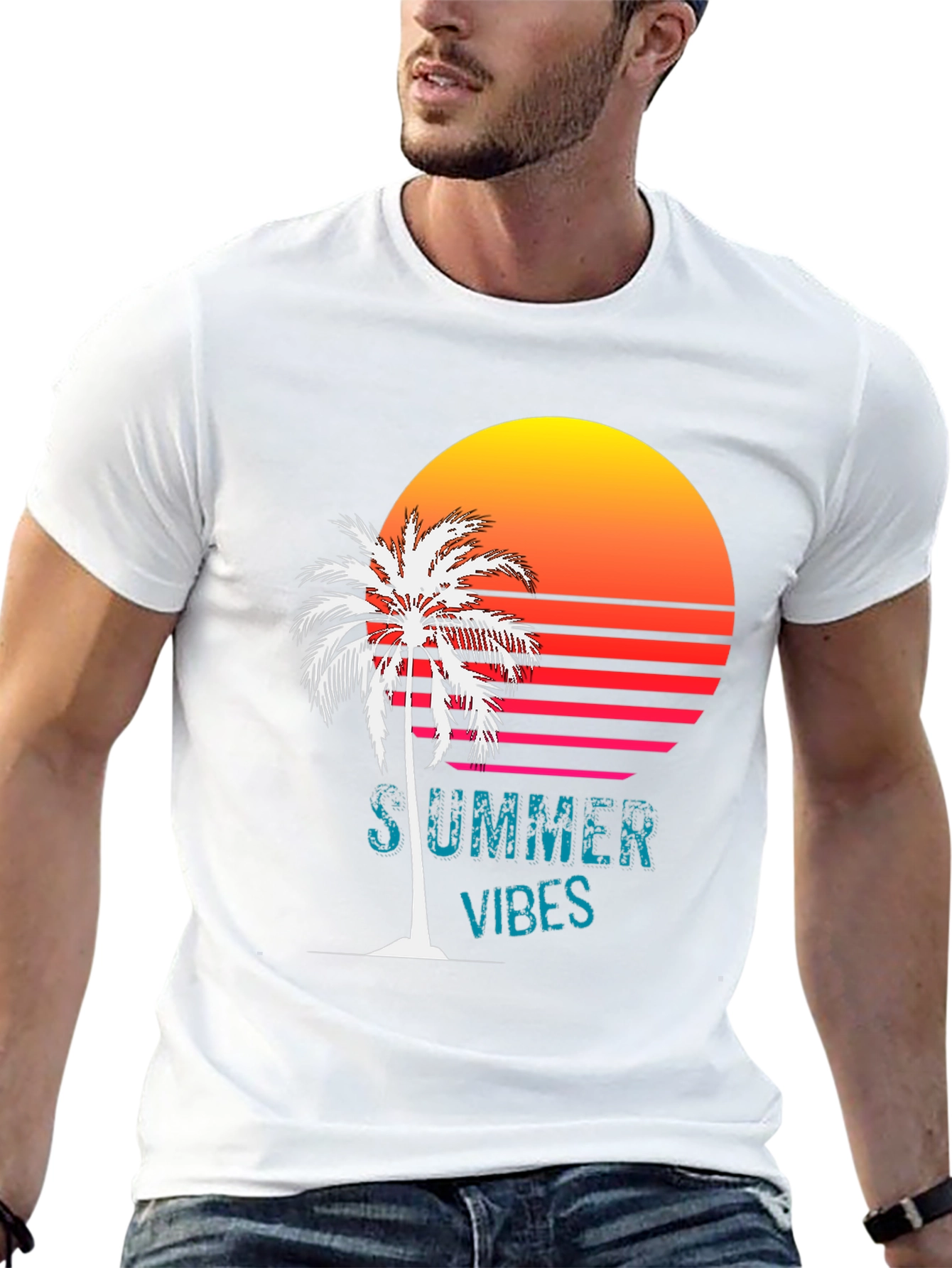 Summer Vibes T-Shirt - Palm Tree Sunset Design