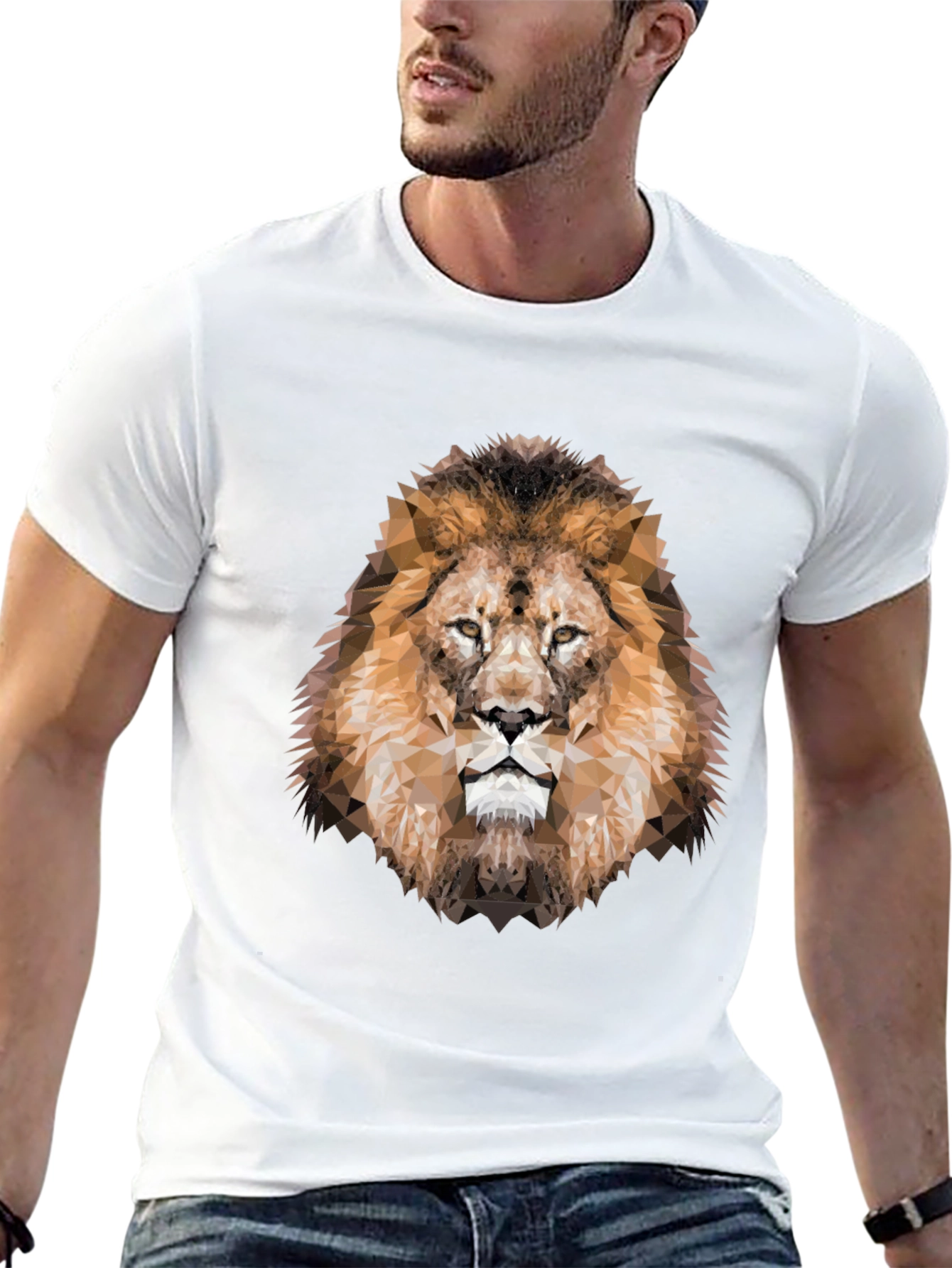 Geometric Lion Head Graphic Black T-Shirt
