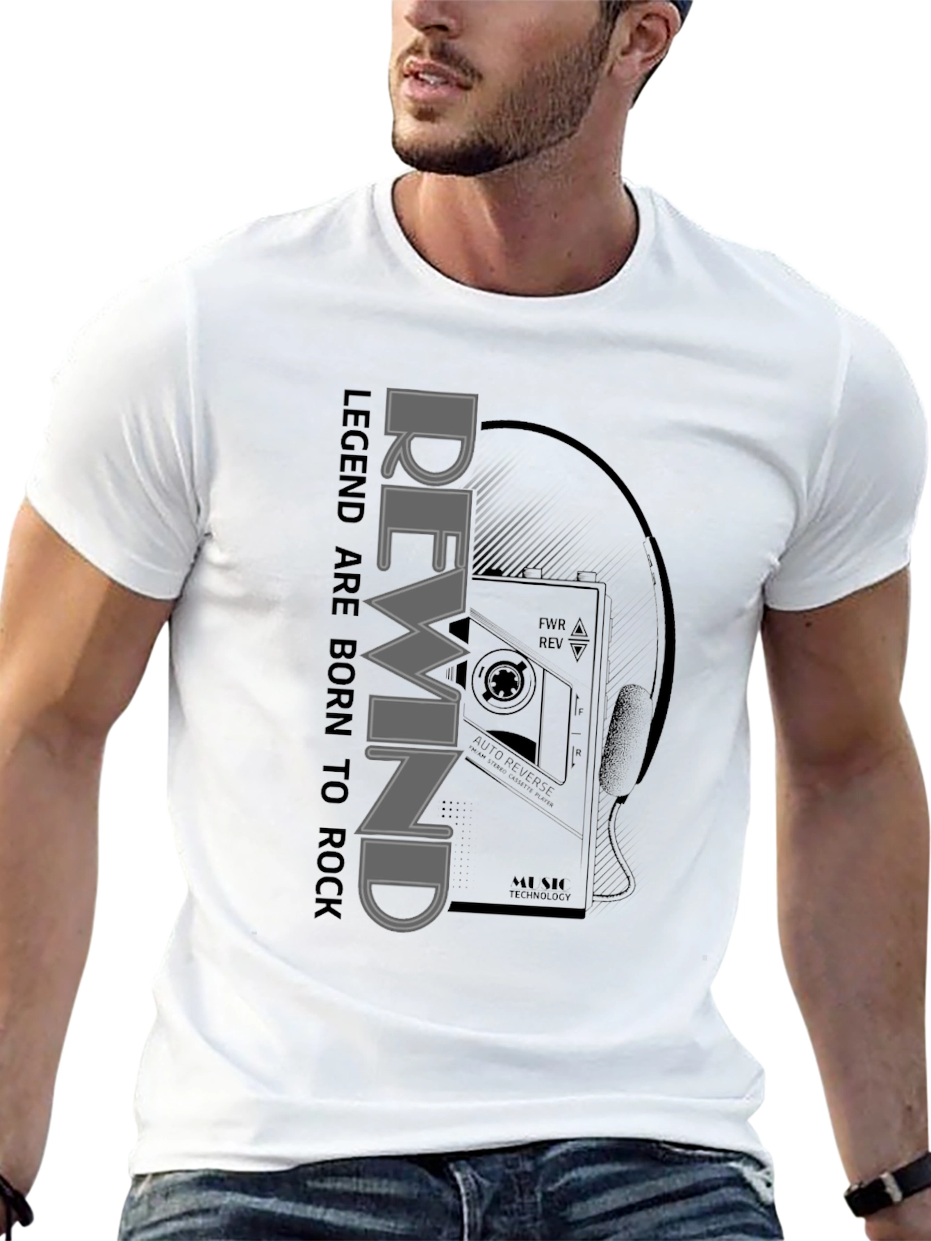 Rewind Legend Tee - Retro Cassette Player Graphic T-Shirt