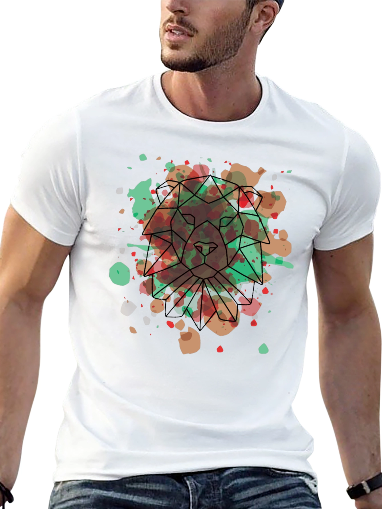 Geometric Lion Graphic Tee - Artistic Menswear