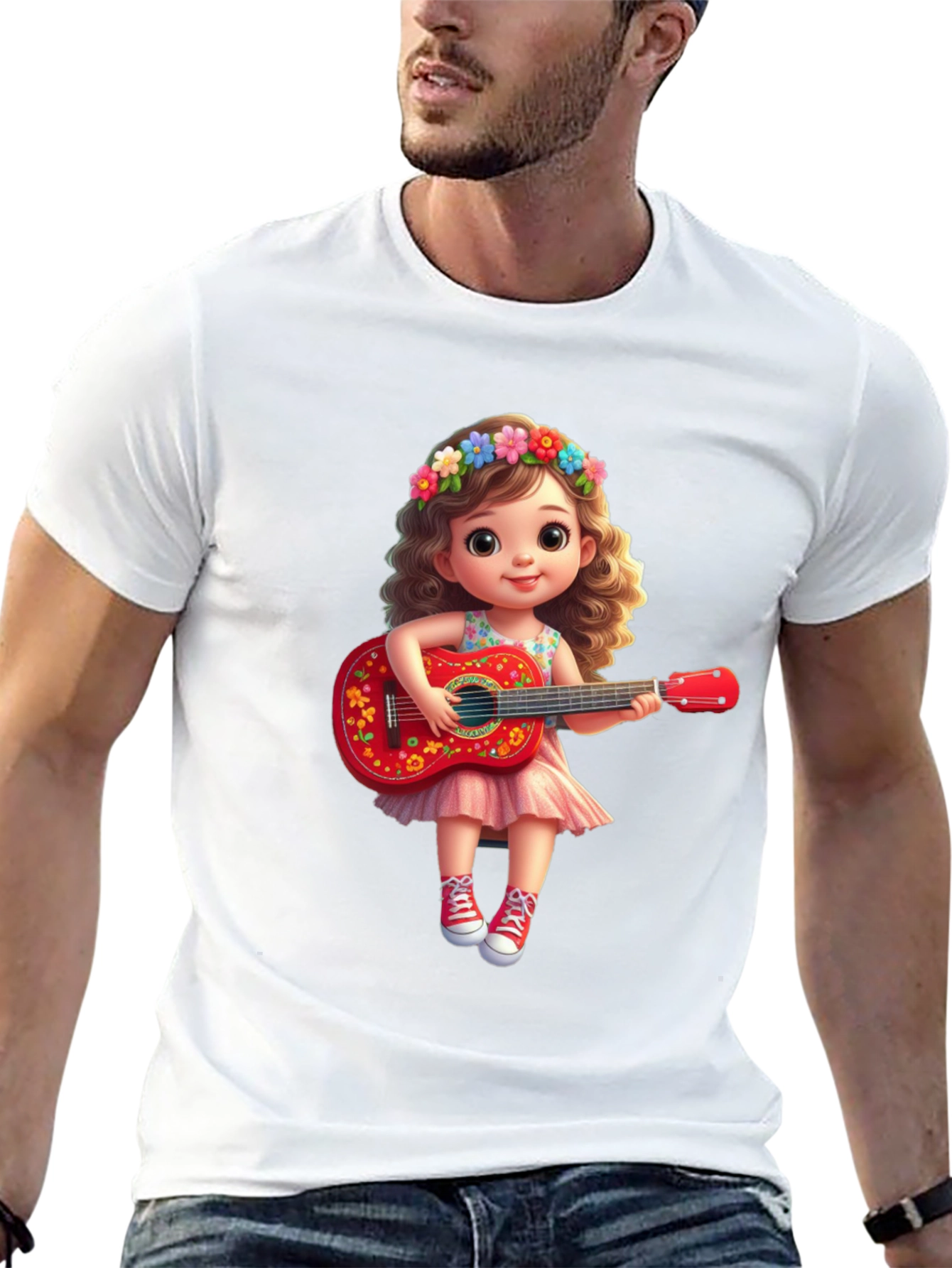 Cute Cartoon Girl with Guitar T-Shirt