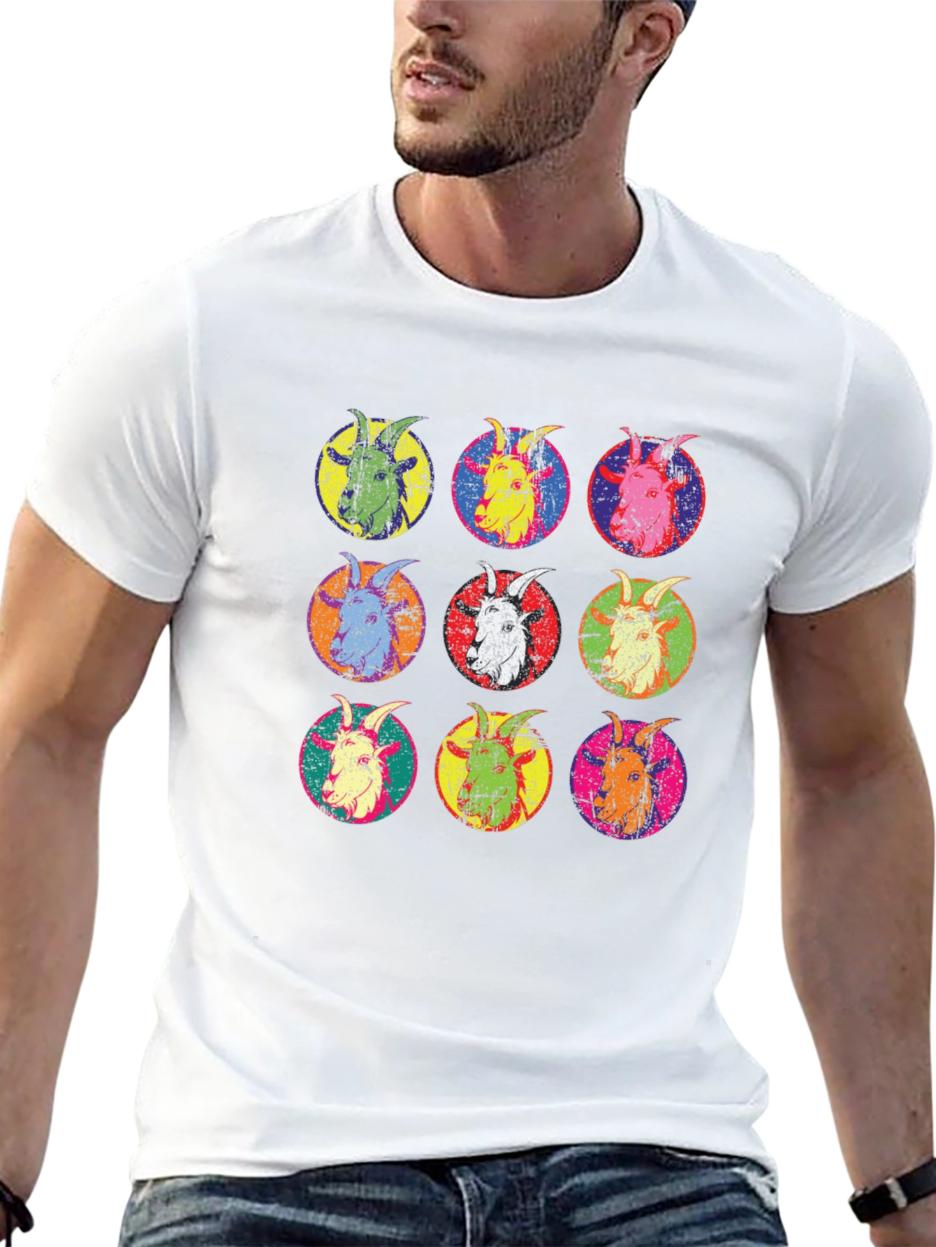 Pop Art Goat Head T-Shirt - Unique Design