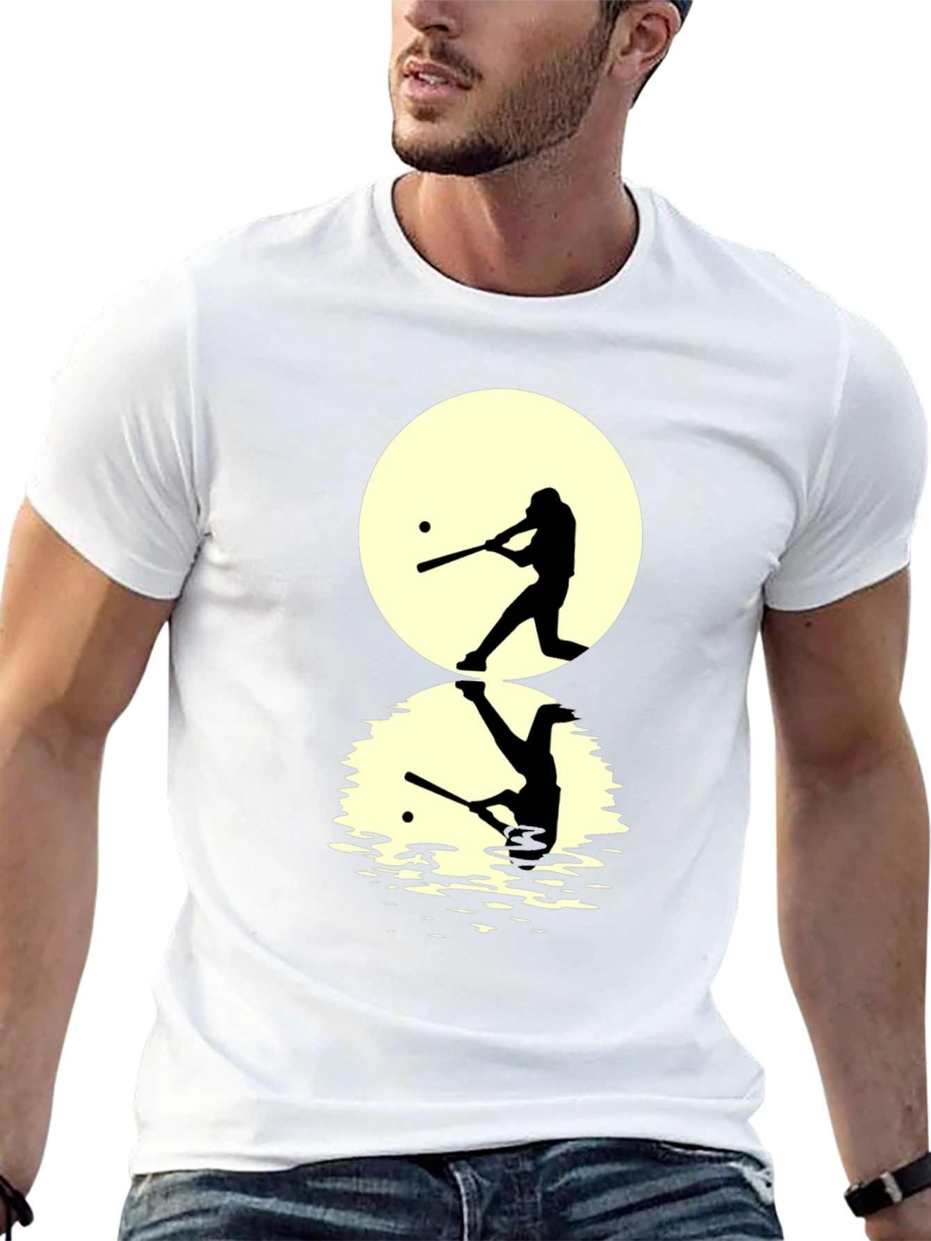 Baseball Silhouette T-Shirt - Moon Reflection Design