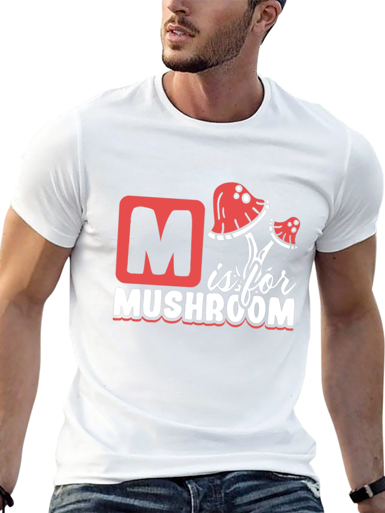 M is for Mushroom Black T-Shirt