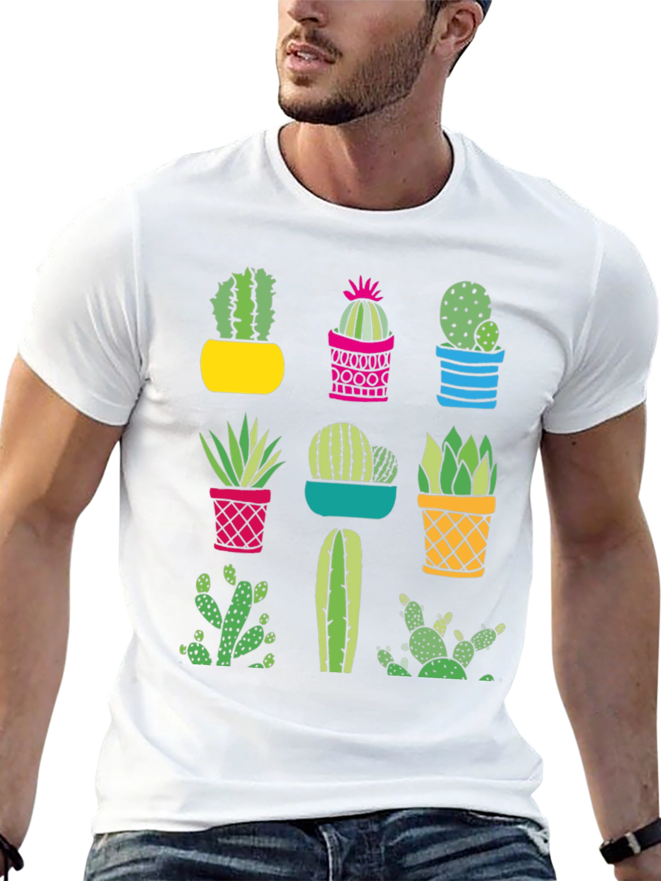 Cactus Graphic Print Crew Neck T-Shirt