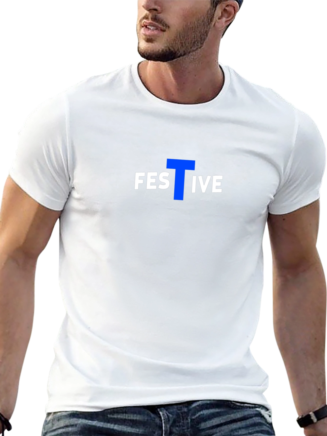 Festive Graphic Tee - Black Cotton Blend Casual T-Shirt