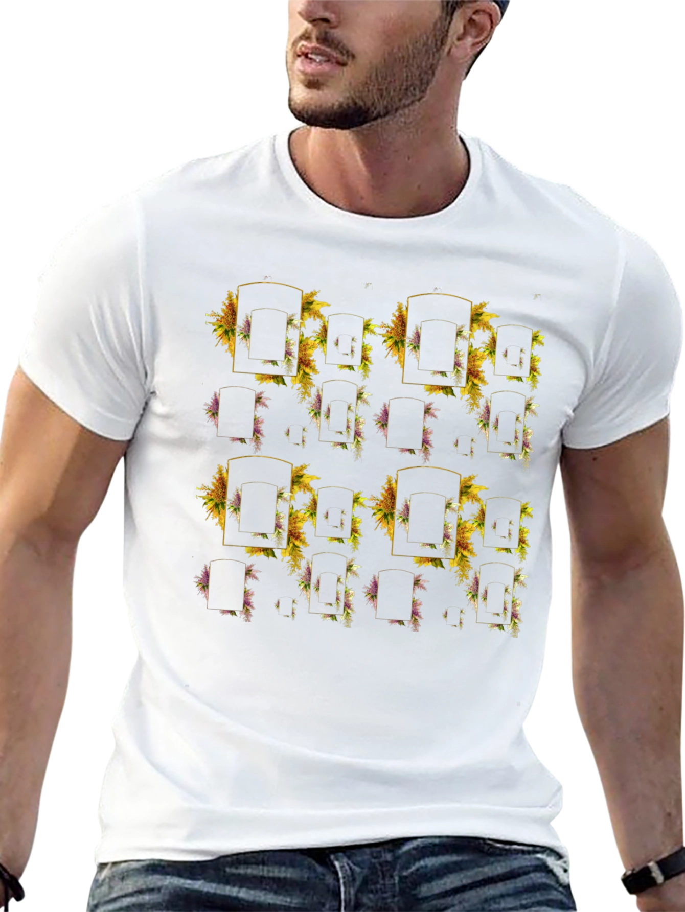 Floral Framed Patterned Black T-Shirt