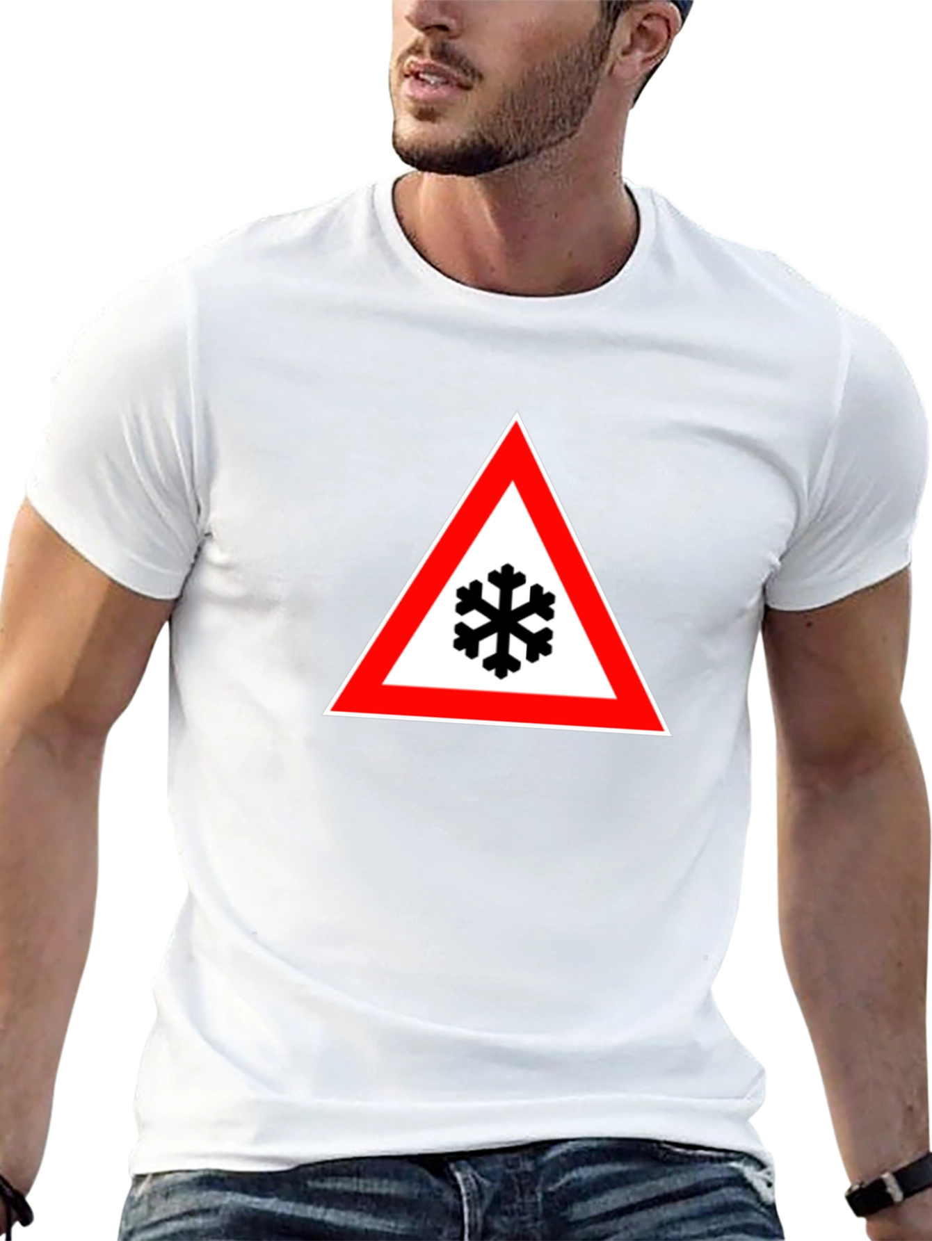 Snowflake Warning Sign Black T-Shirt