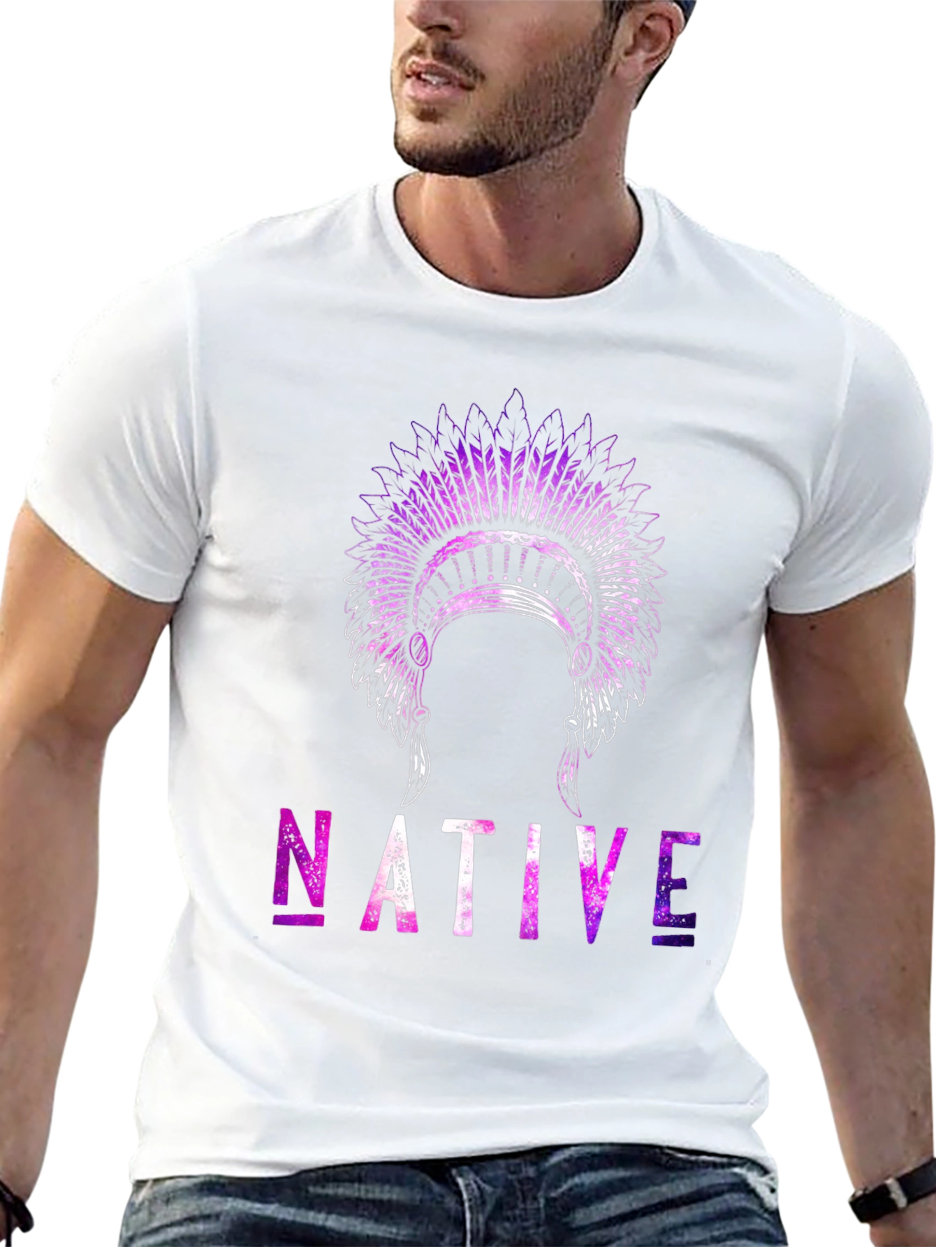 Native Headdress Graphic T-Shirt - Black
