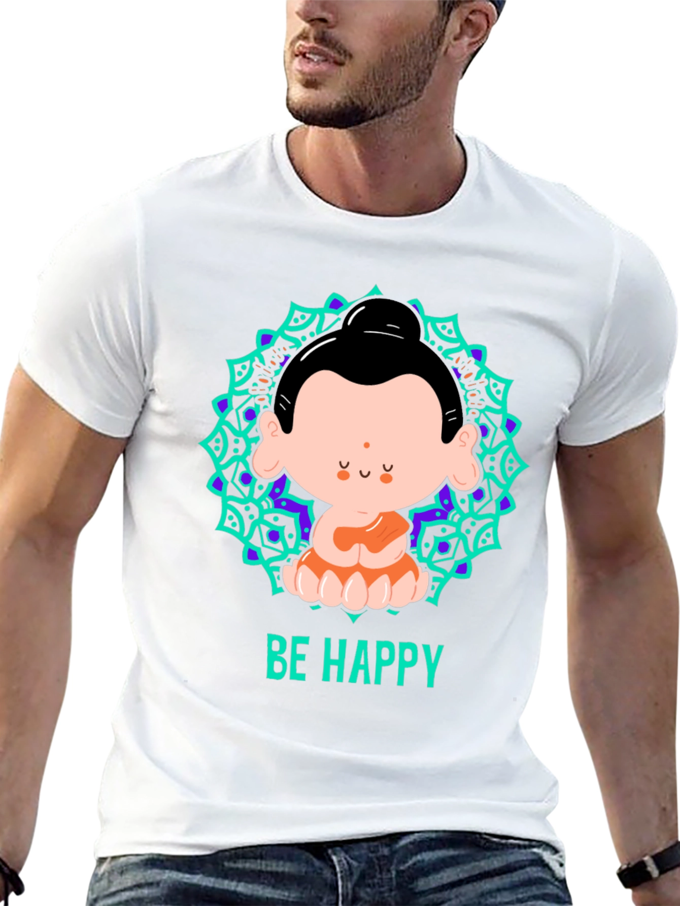Be Happy Buddha Graphic T-Shirt