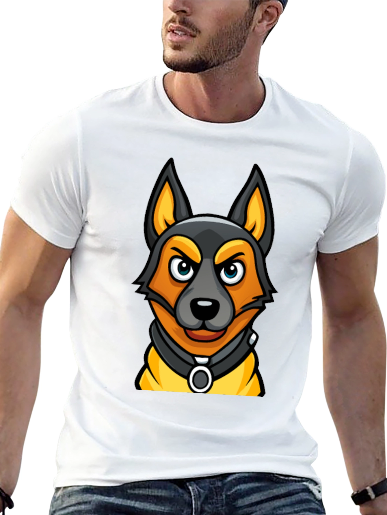Cartoon Dog Graphic Tee - Black