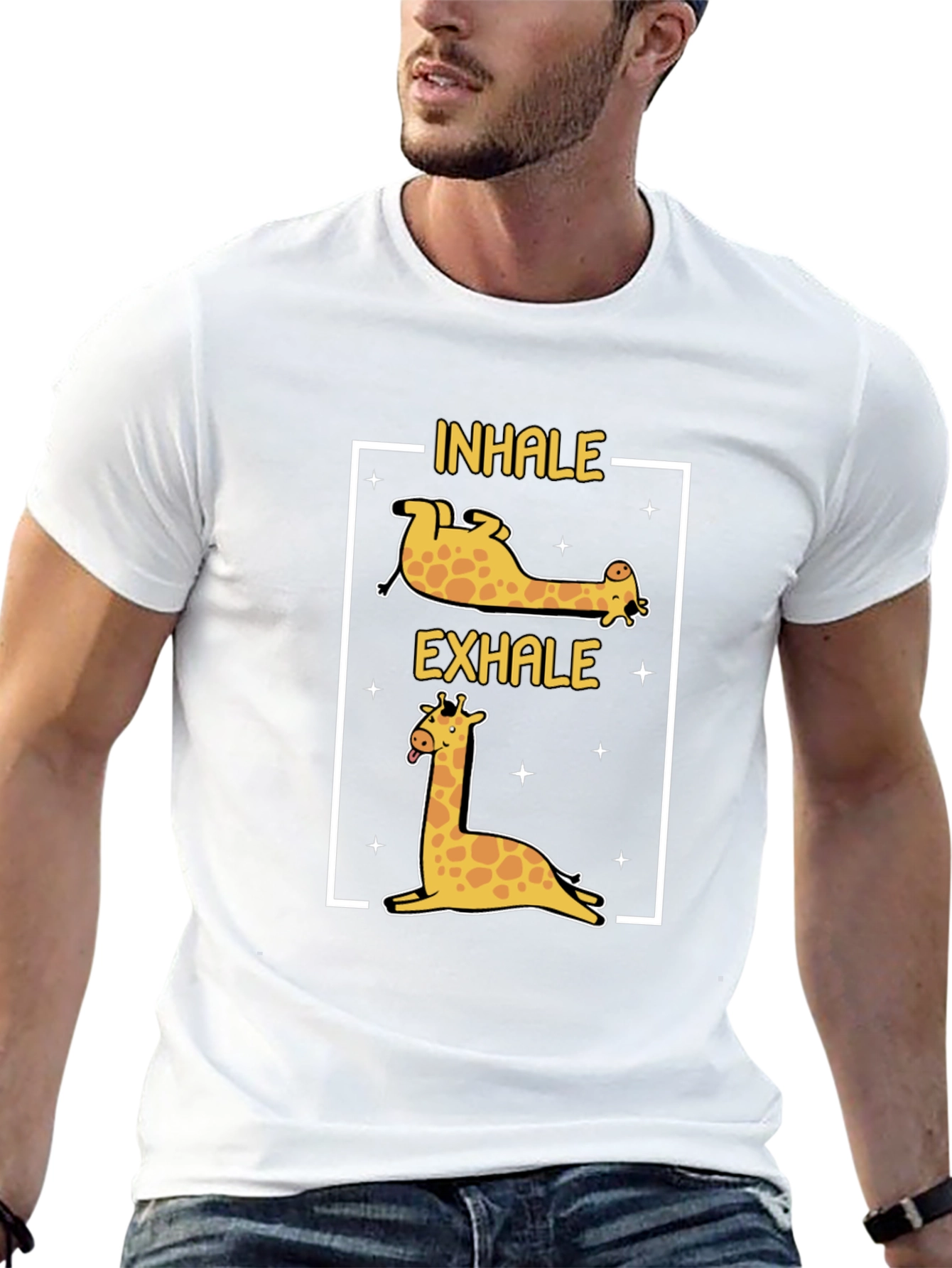 Inhale Exhale Giraffe Yoga Black T-Shirt