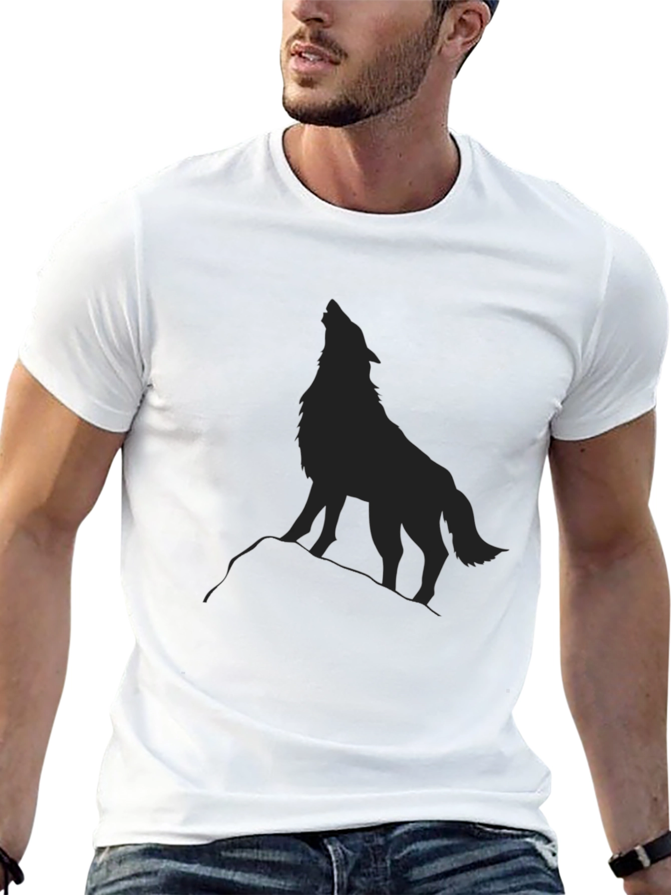 Black Wolf Silhouette Graphic Tee - Mens Fashion