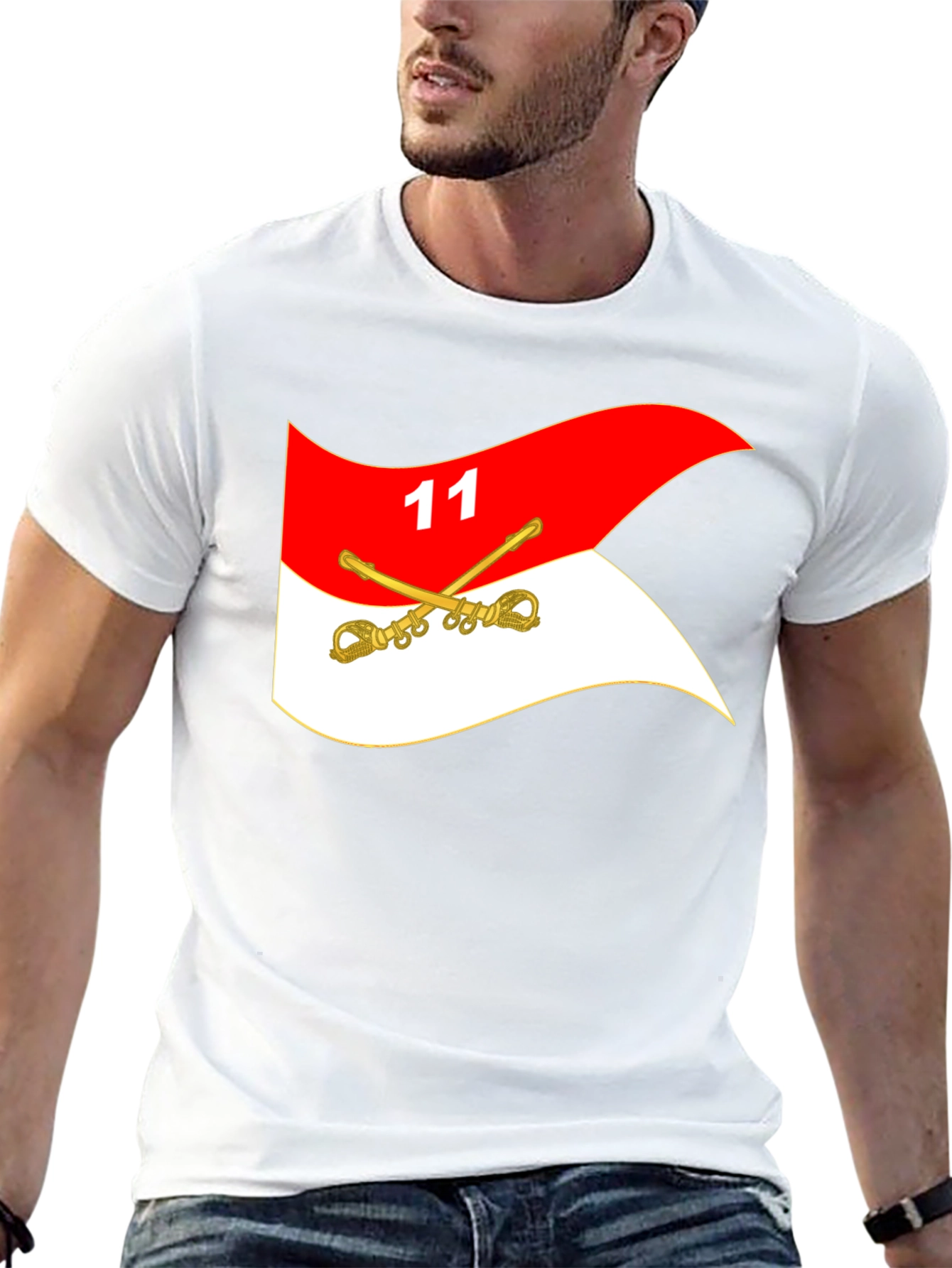 Black T-Shirt with Cavalry Flag Design