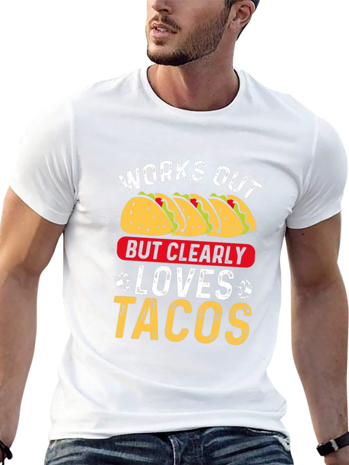 Works Out But Clearly Loves Tacos Graphic Tee