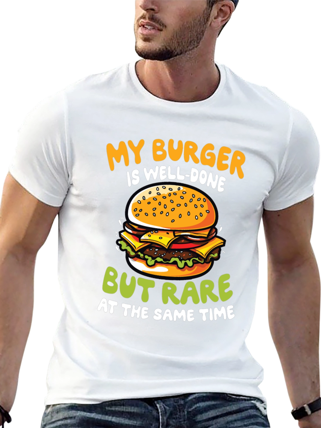 Funny Burger T-Shirt - Well-Done But Rare