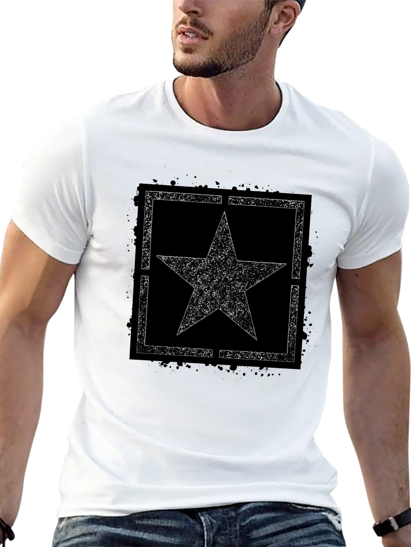 Star Graphic Print Black T-Shirt